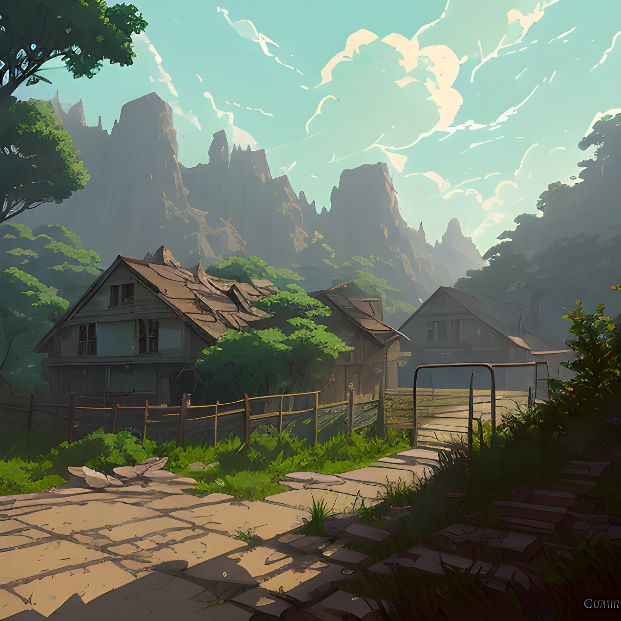 front of view of an old dilapidated wall... in the style of makoto shinkai and greg rutkowski and albert bierstadt and james gurney, Cartoon