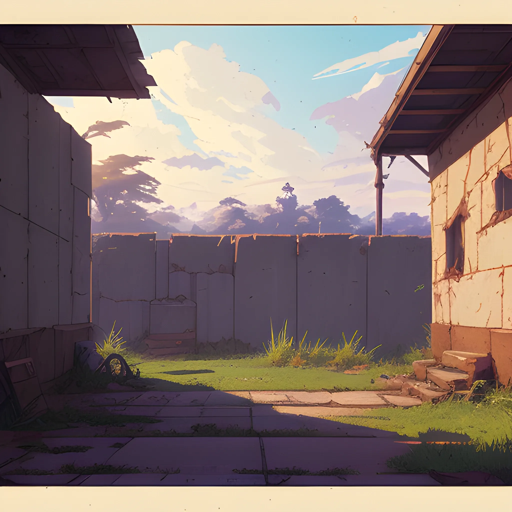 front of view of an old dilapidated wall... in the style of makoto shinkai and greg rutkowski and albert bierstadt and james gurney, Cartoon