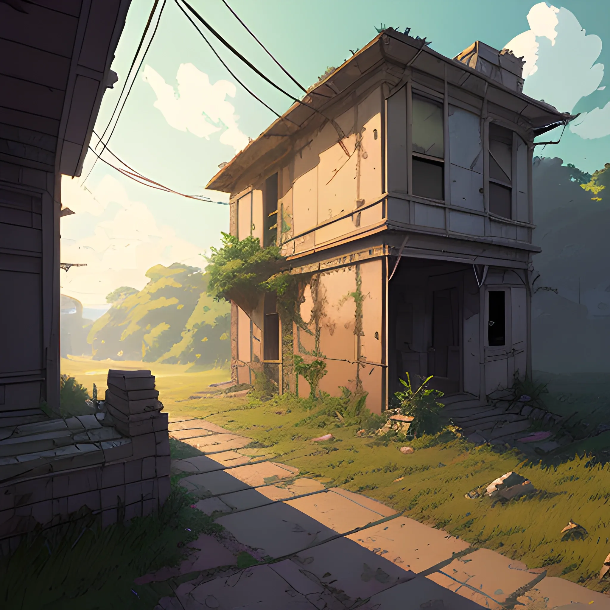 front of view of an old dilapidated wall... in the style of makoto shinkai and greg rutkowski and albert bierstadt and james gurney, Cartoon