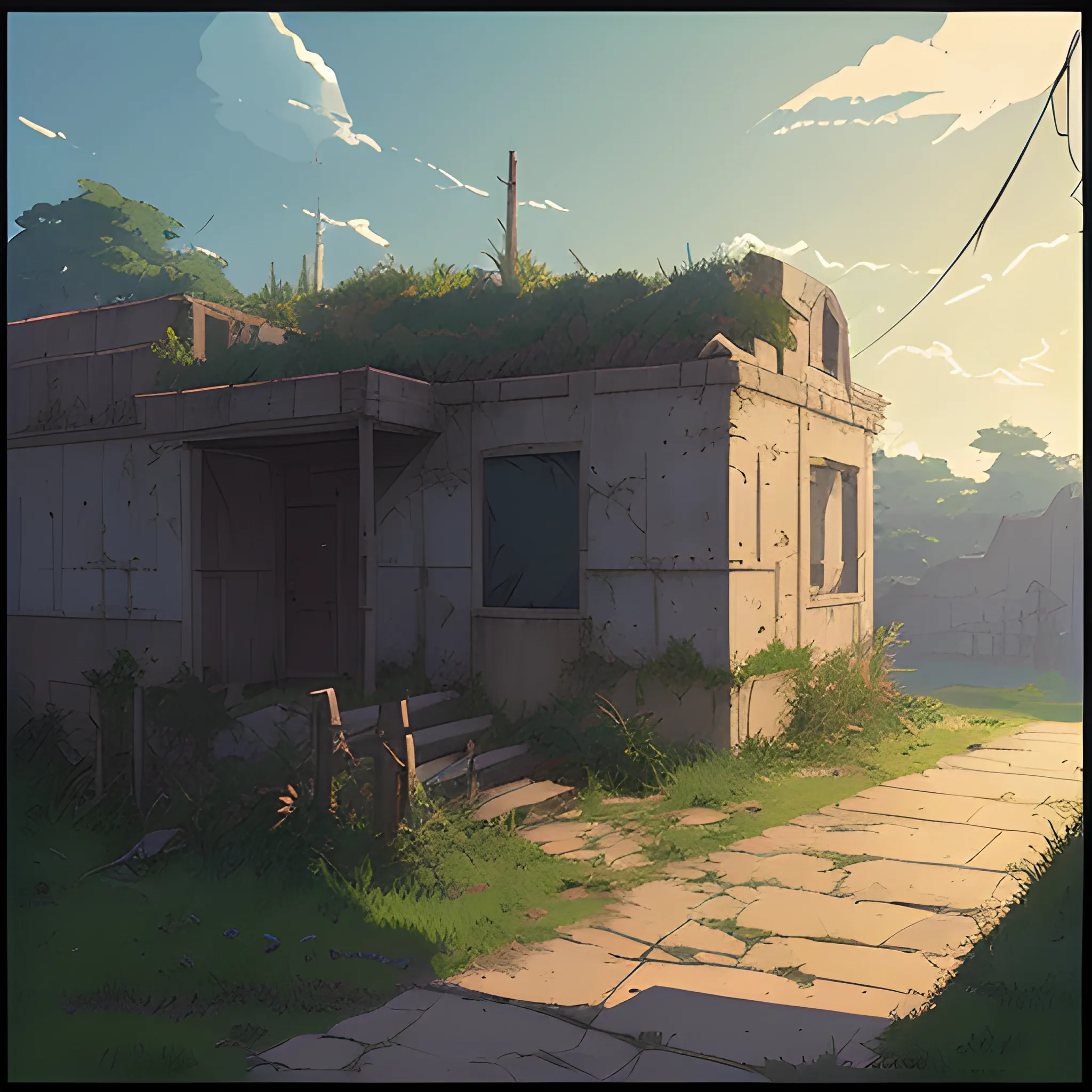 front of view of an old dilapidated wall... in the style of makoto shinkai and greg rutkowski and albert bierstadt and james gurney, Cartoon