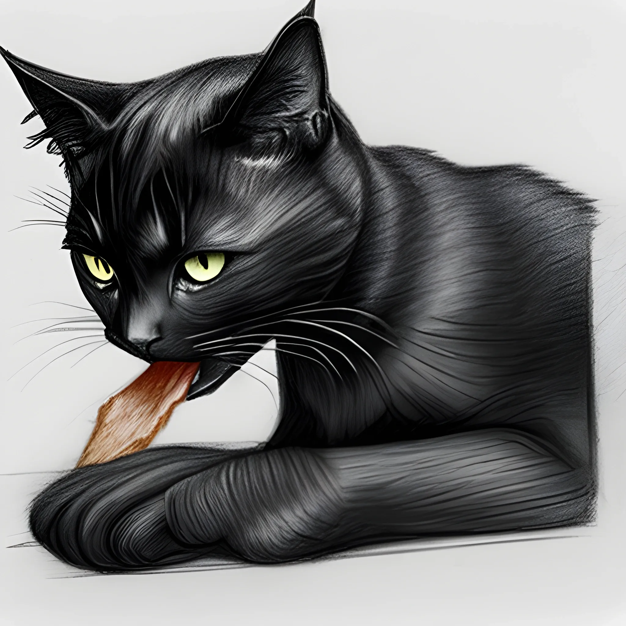 hungry black cat, Pencil Sketch