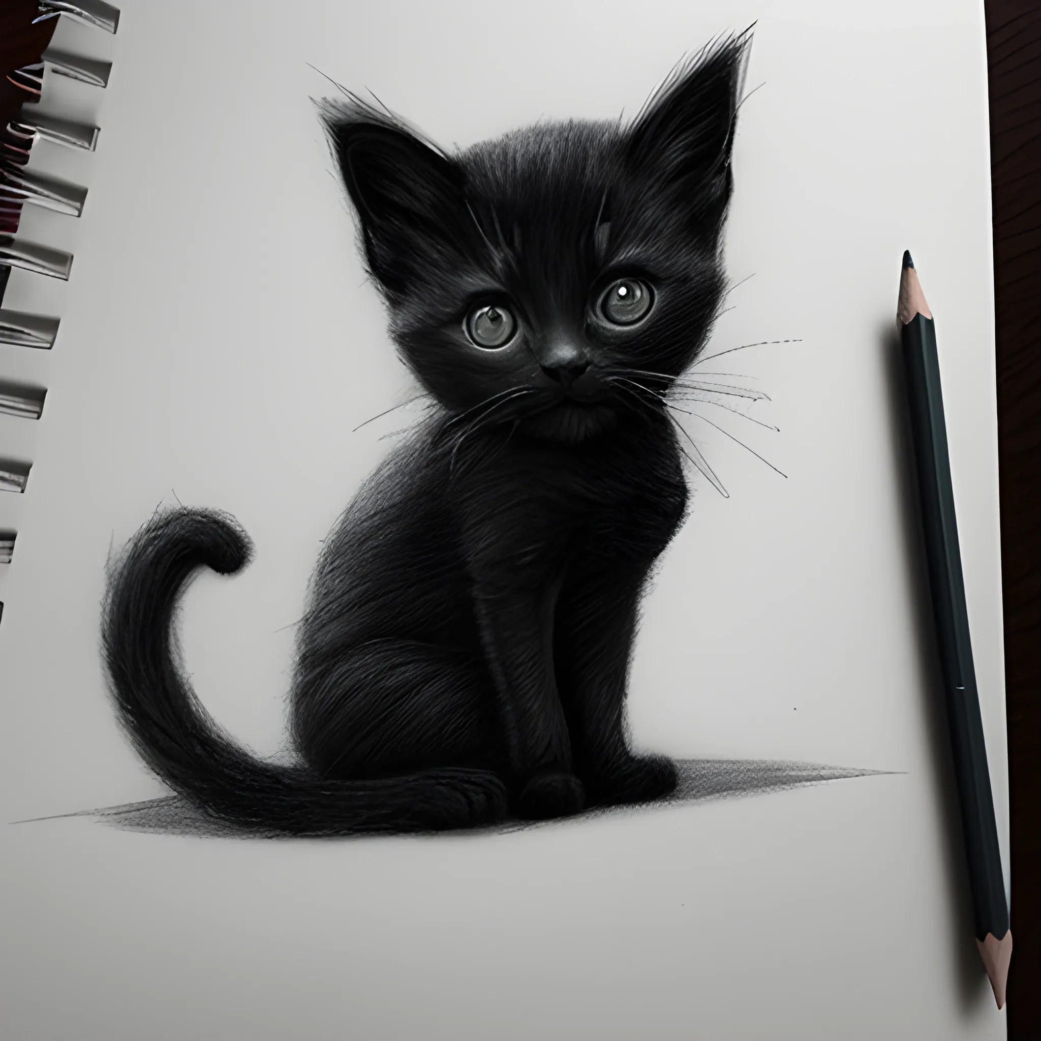 black kitten is cold, Pencil Sketch