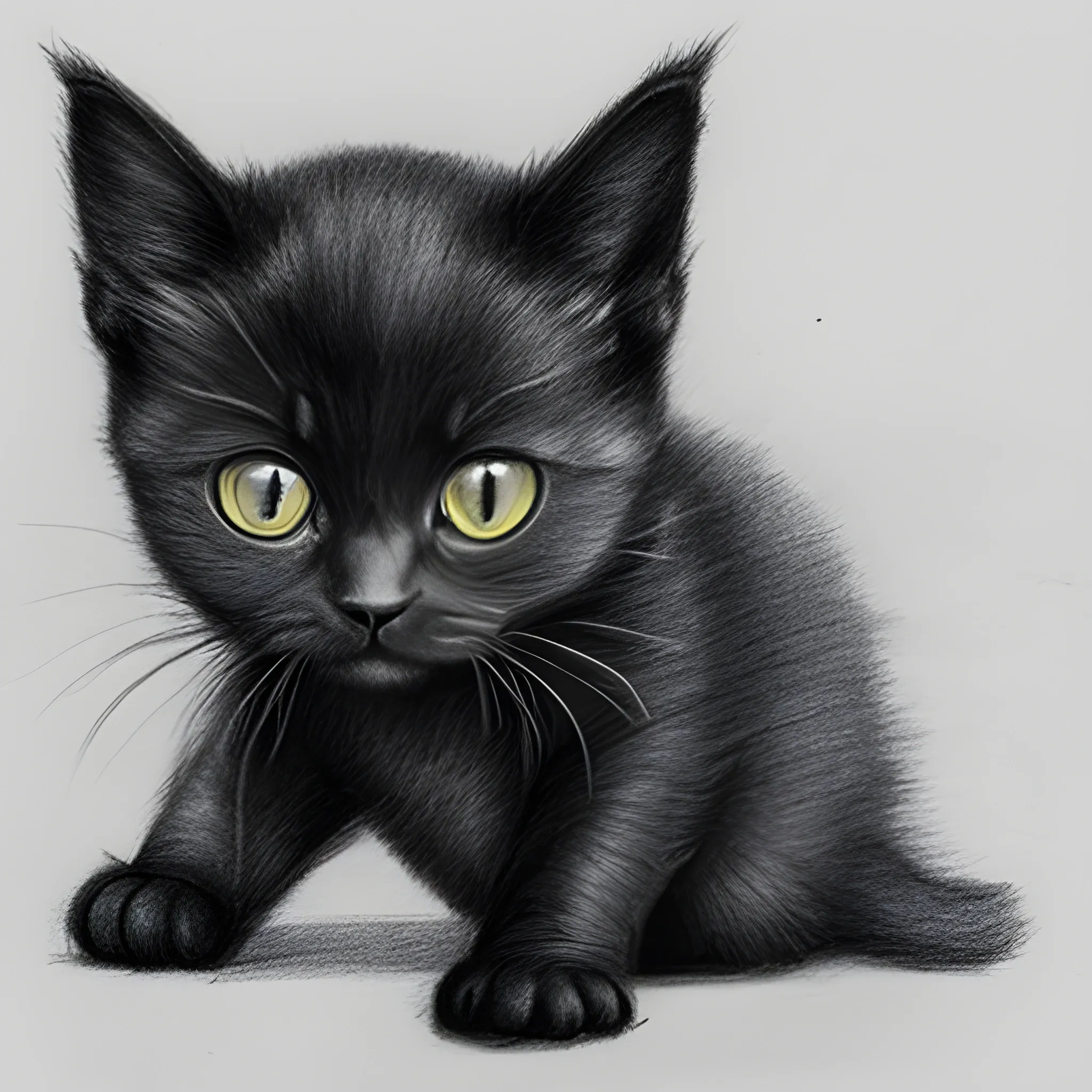 black kitten is hungry, Pencil Sketch