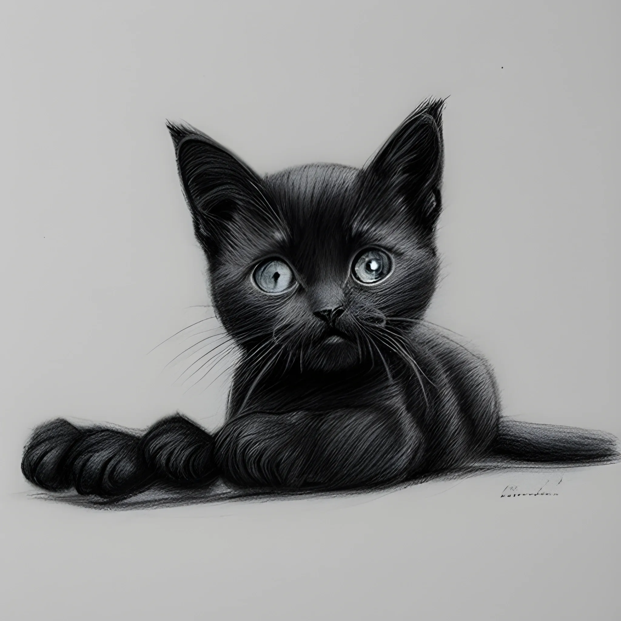 black kitten is suffering, Pencil Sketch