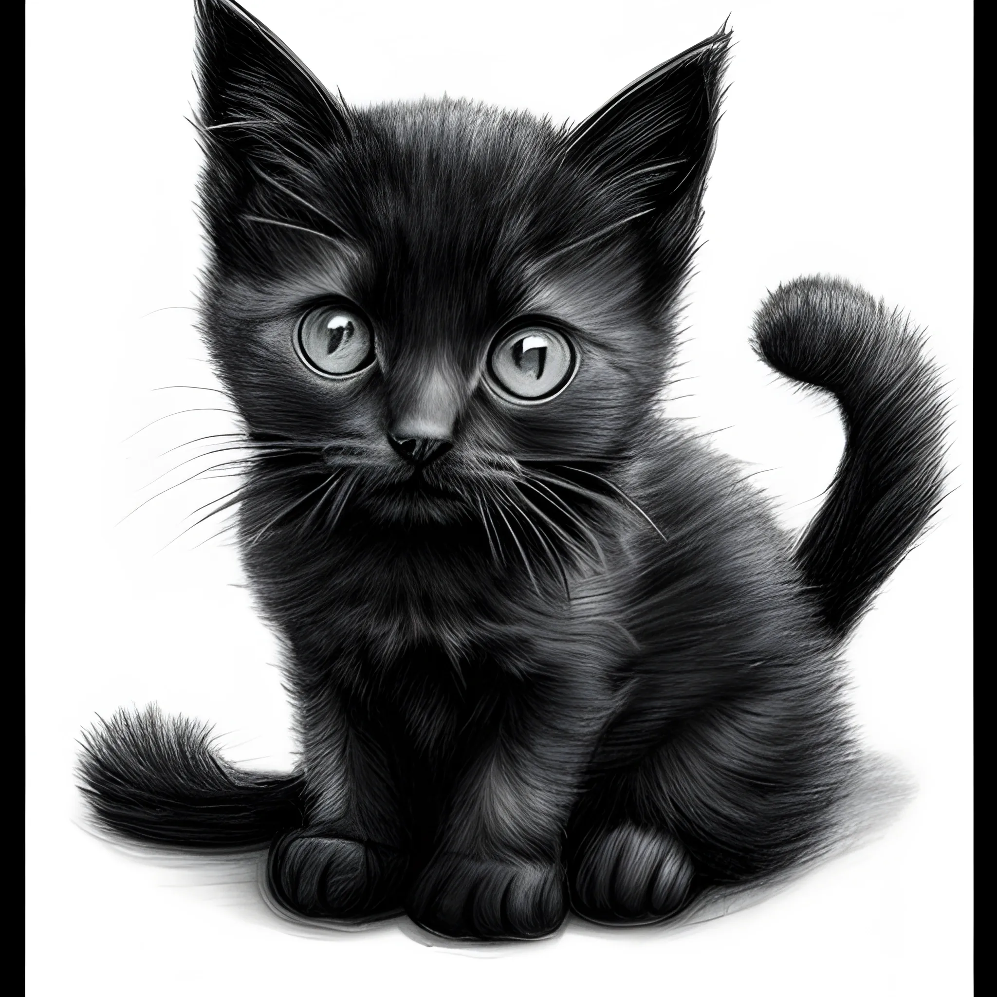 black kitten is cold, Pencil Sketch