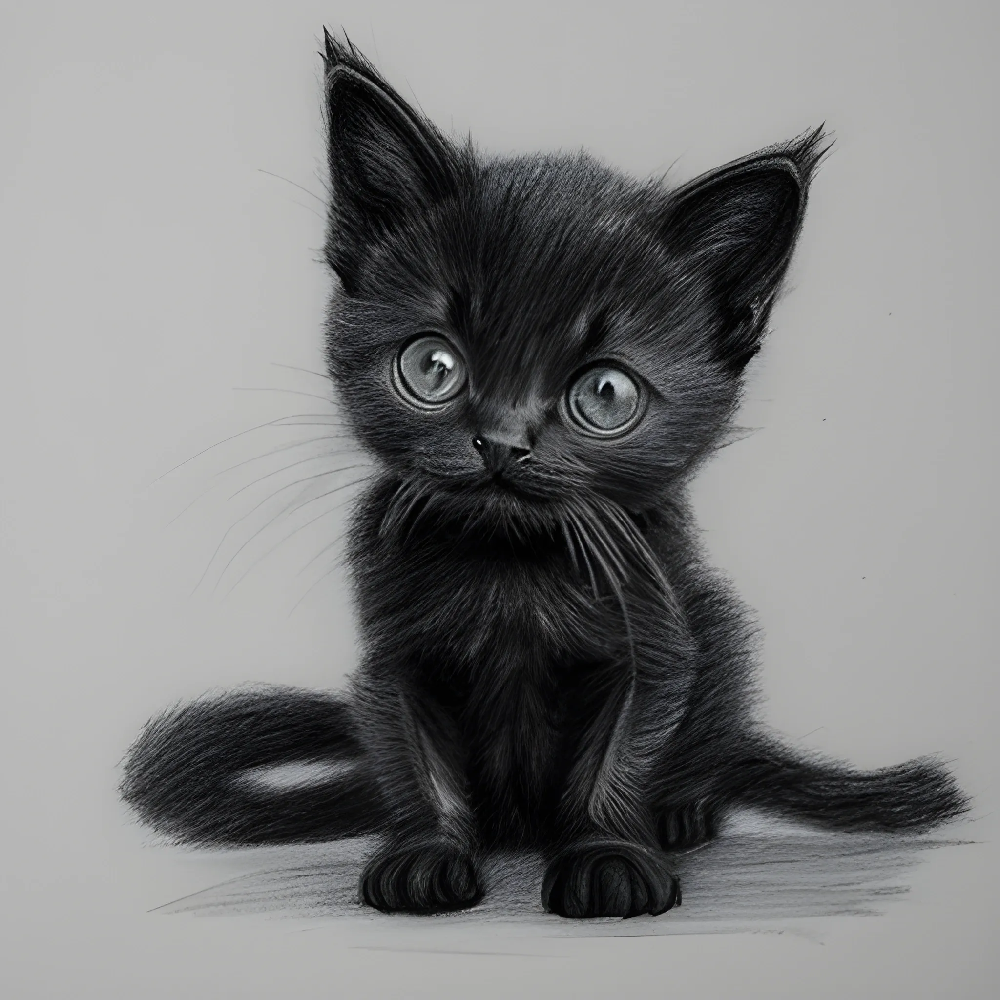 black kitten is cold, Pencil Sketch