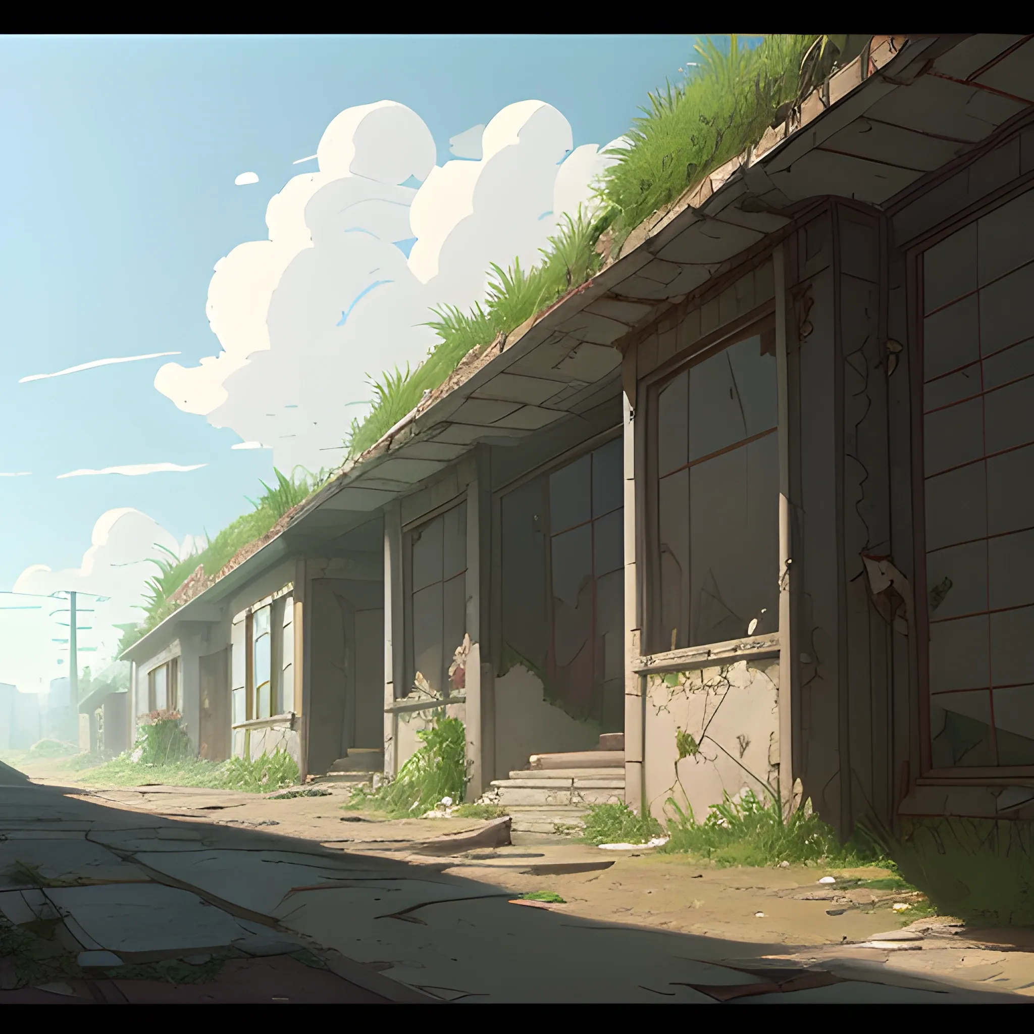 front of view of an old dilapidated wall... in the style of makoto shinkai and greg rutkowski and albert bierstadt and james gurney, Cartoon