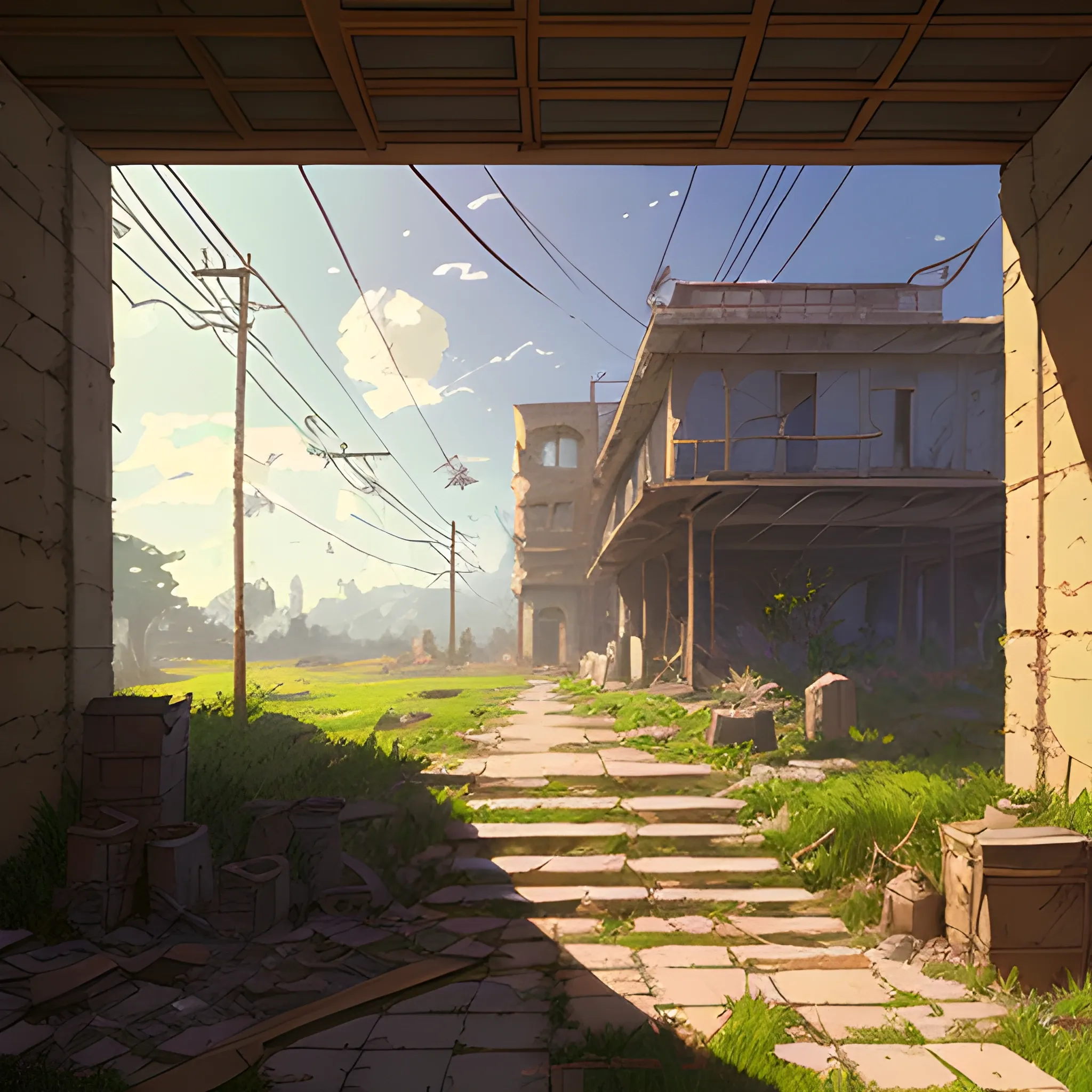 front of view of an old dilapidated wall... in the style of makoto shinkai and greg rutkowski and albert bierstadt and james gurney, Cartoon