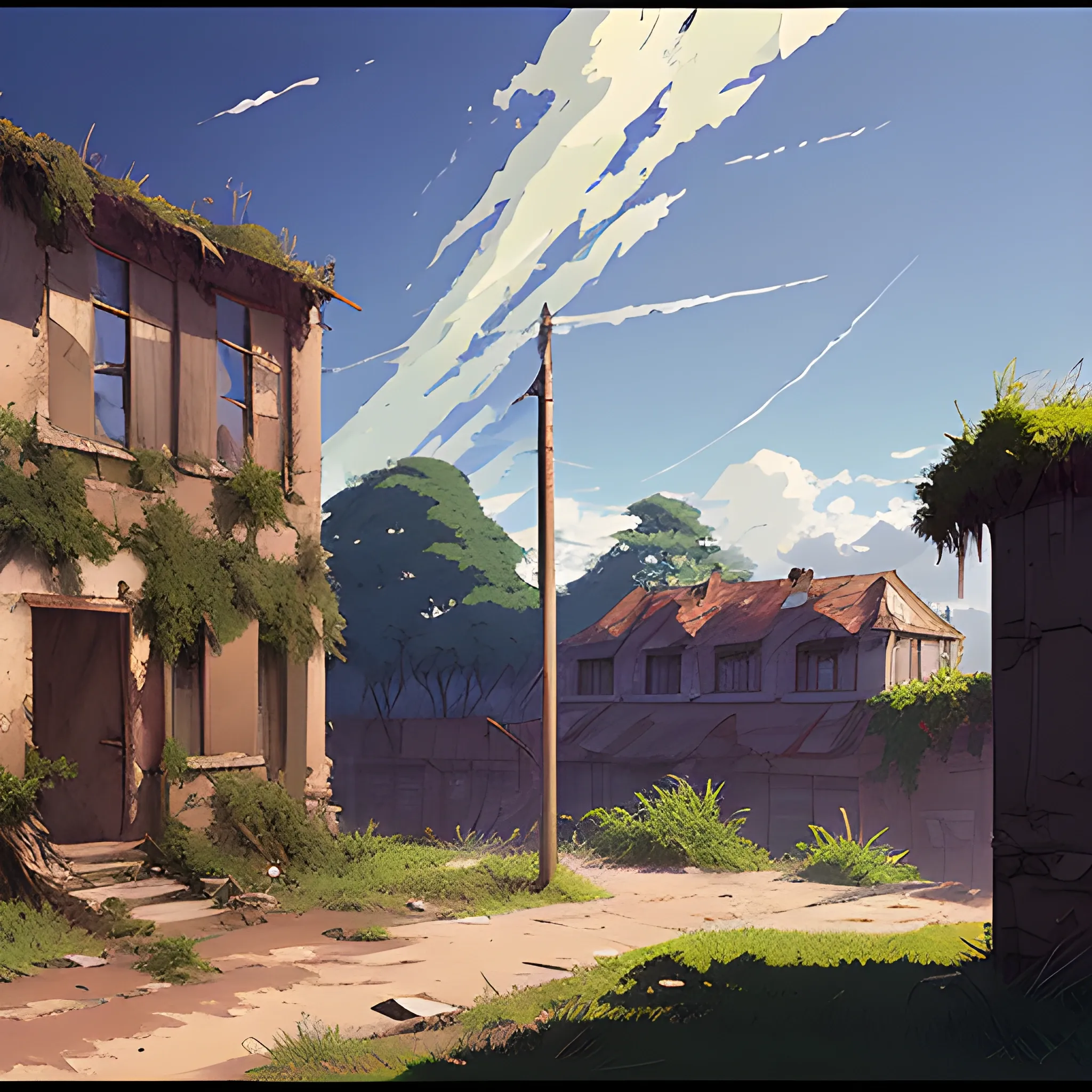 front of view of an old dilapidated wall... in the style of makoto shinkai and greg rutkowski and albert bierstadt and james gurney, Cartoon