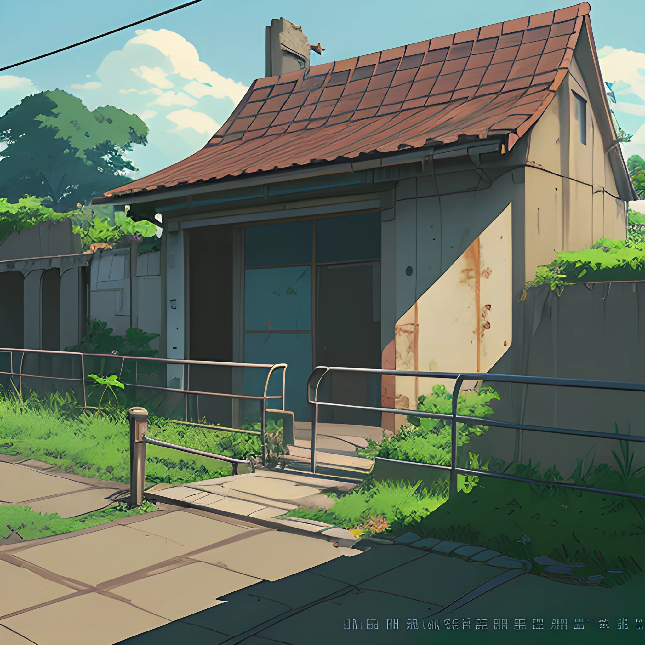 front of view of an old dilapidated wall... in the style of makoto shinkai, Cartoon