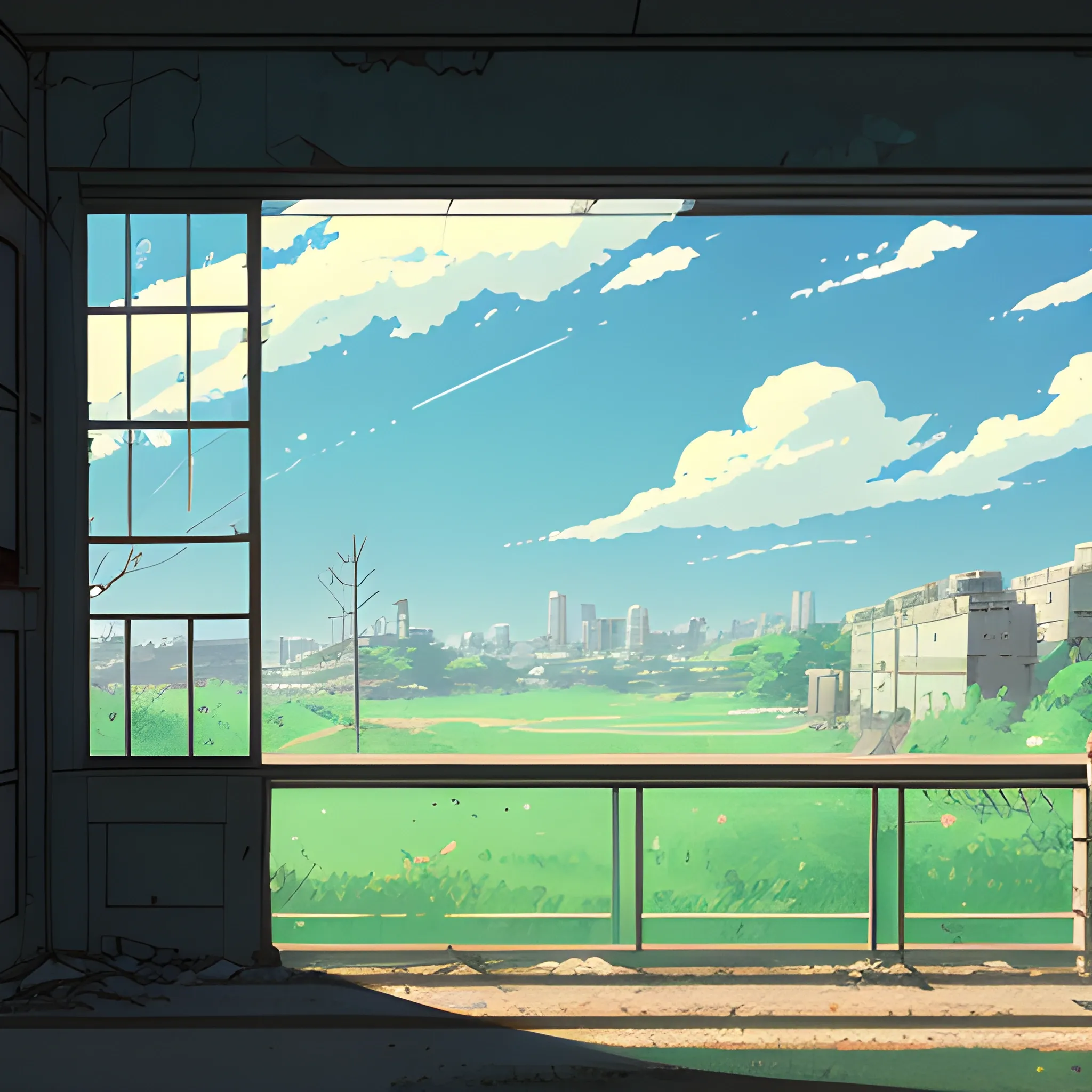 front of view of an old dilapidated wall... in the style of makoto shinkai, Cartoon