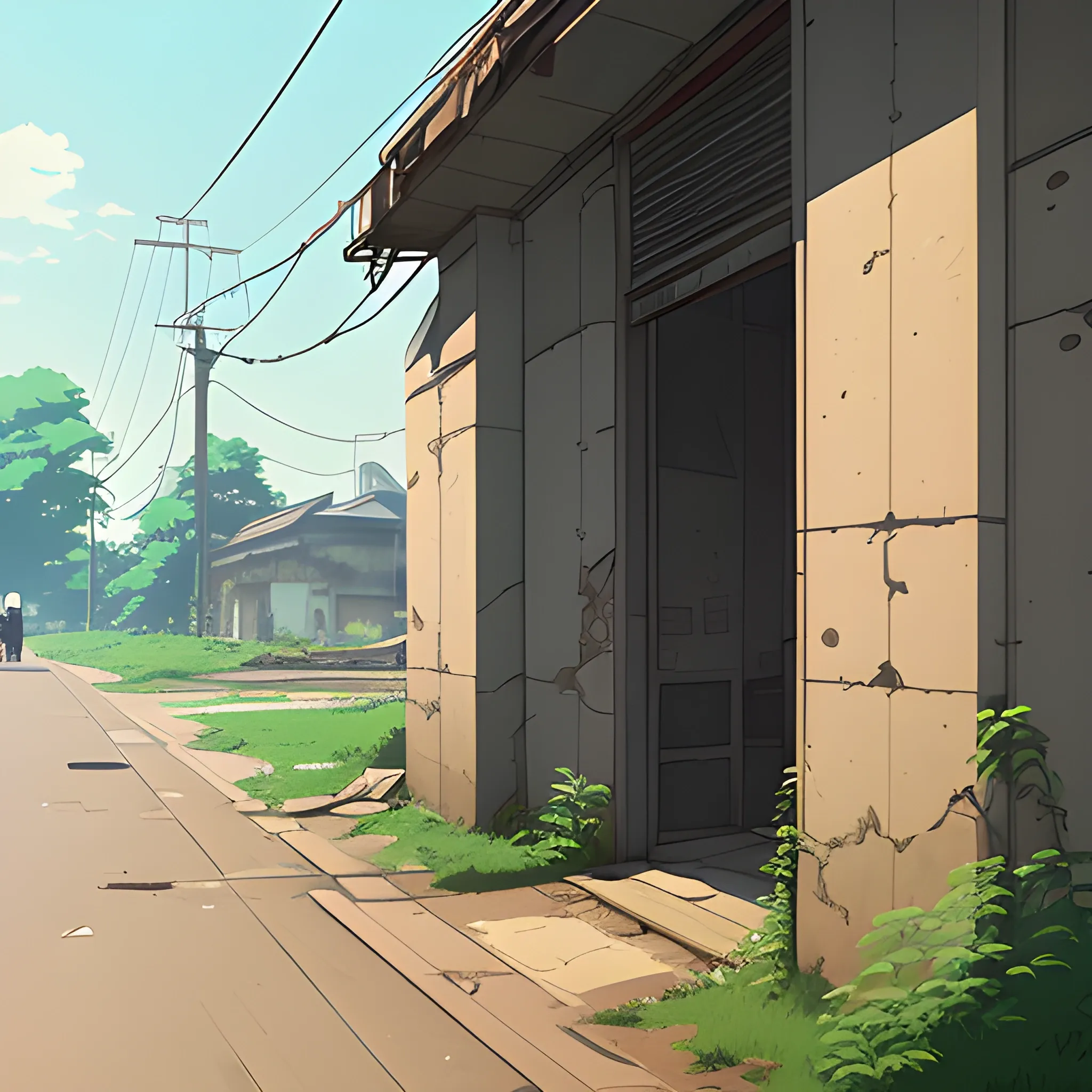 front of view of an old dilapidated wall... in the style of makoto shinkai, Cartoon