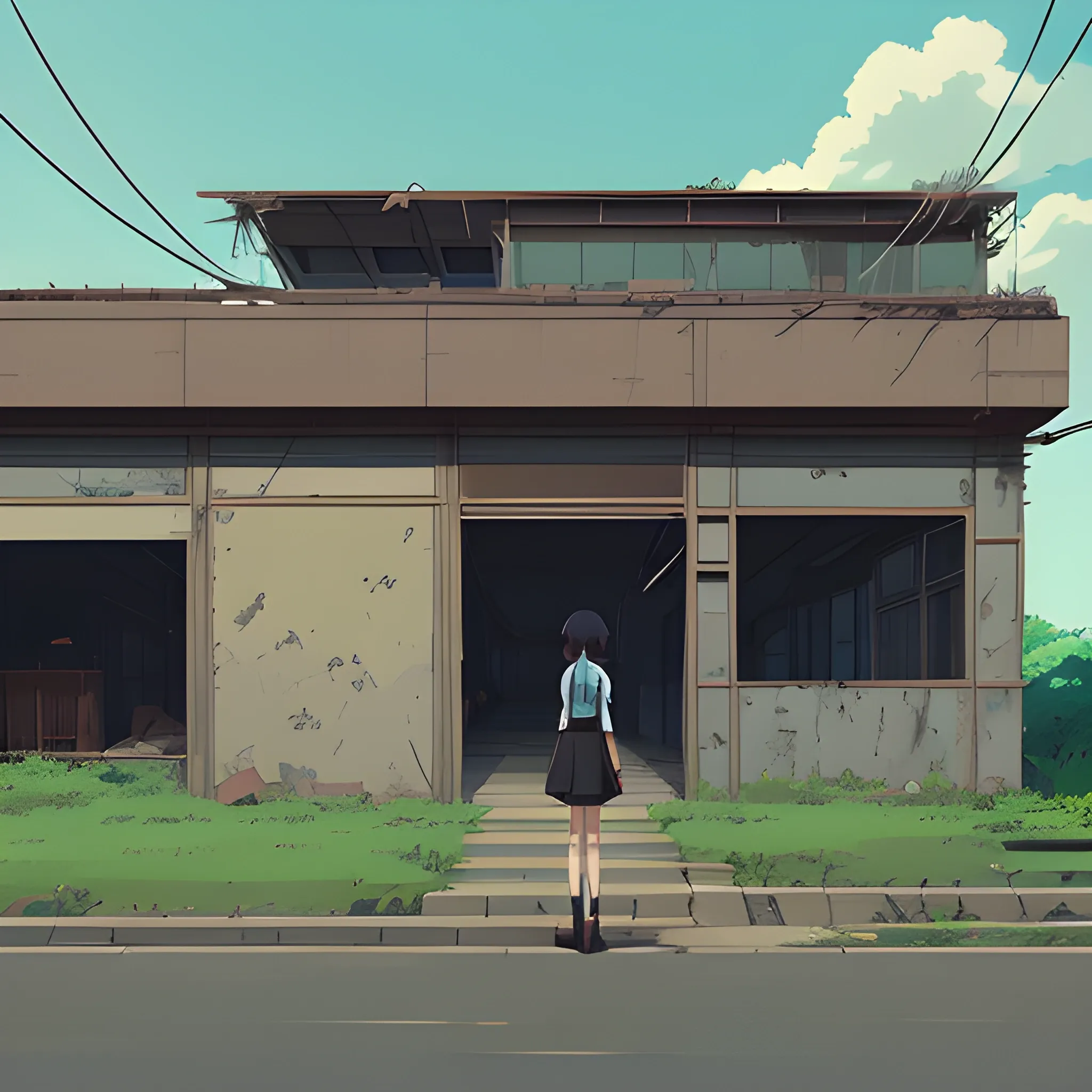 front of view of an old dilapidated wall... in the style of makoto shinkai, Cartoon