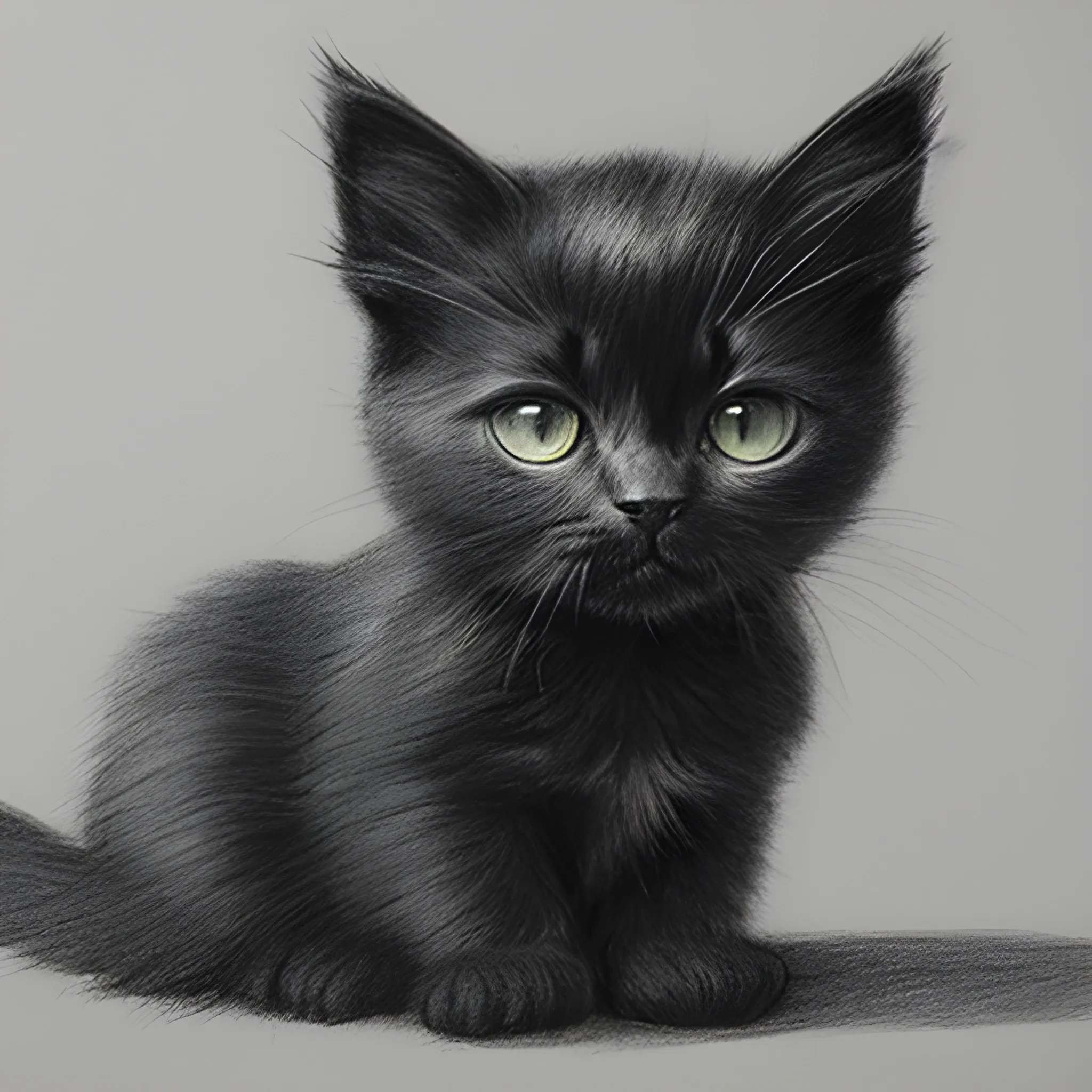 black kitten is being stroked, Pencil Sketch