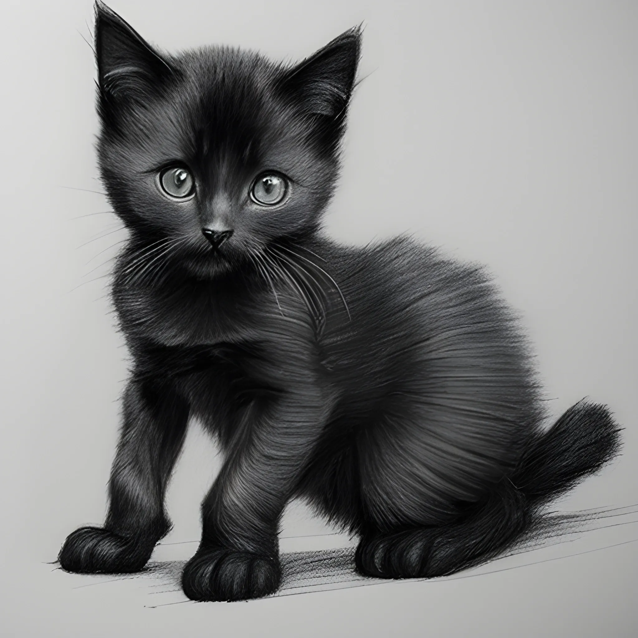 black kitten is being stroked, Pencil Sketch