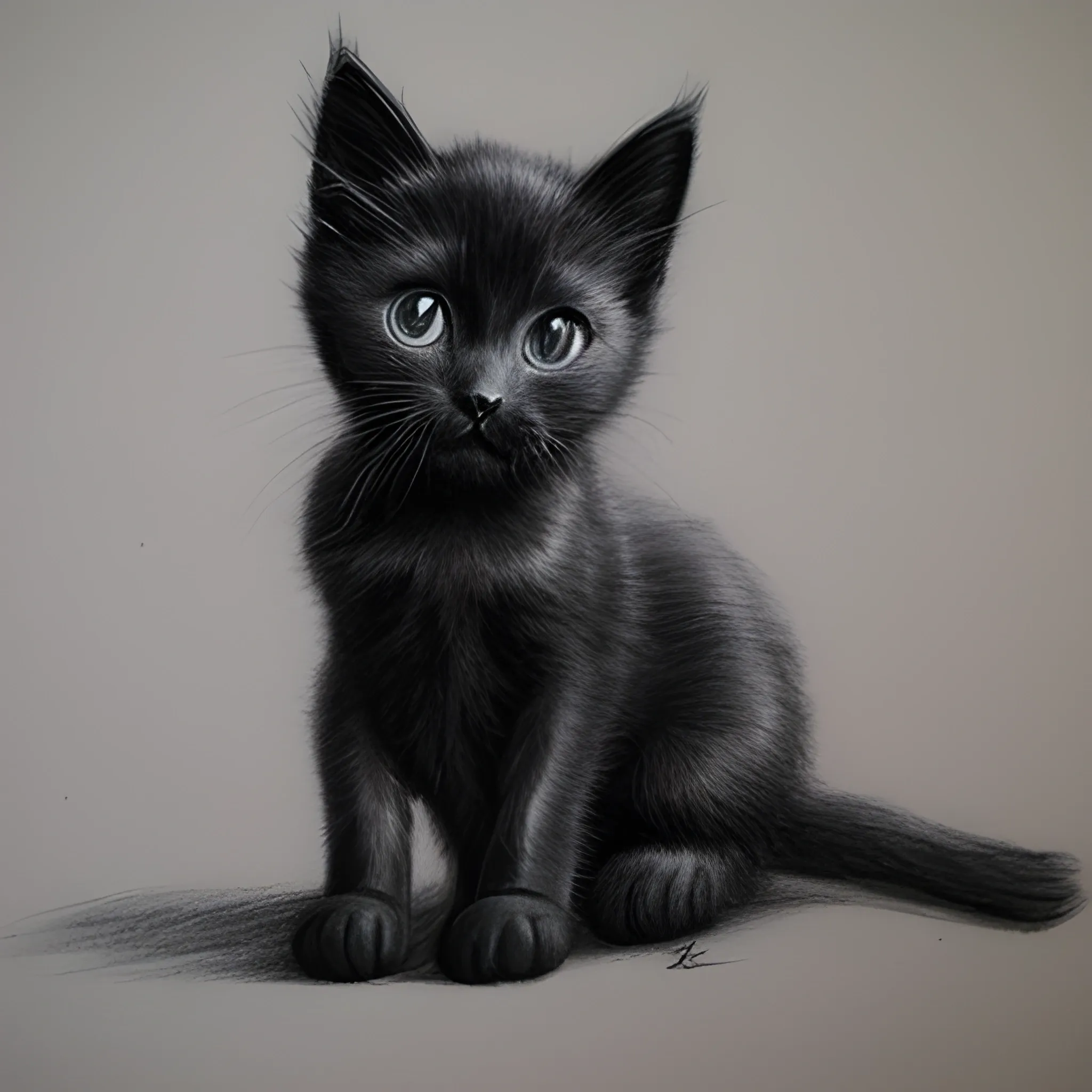 black kitten rubbed, Pencil Sketch