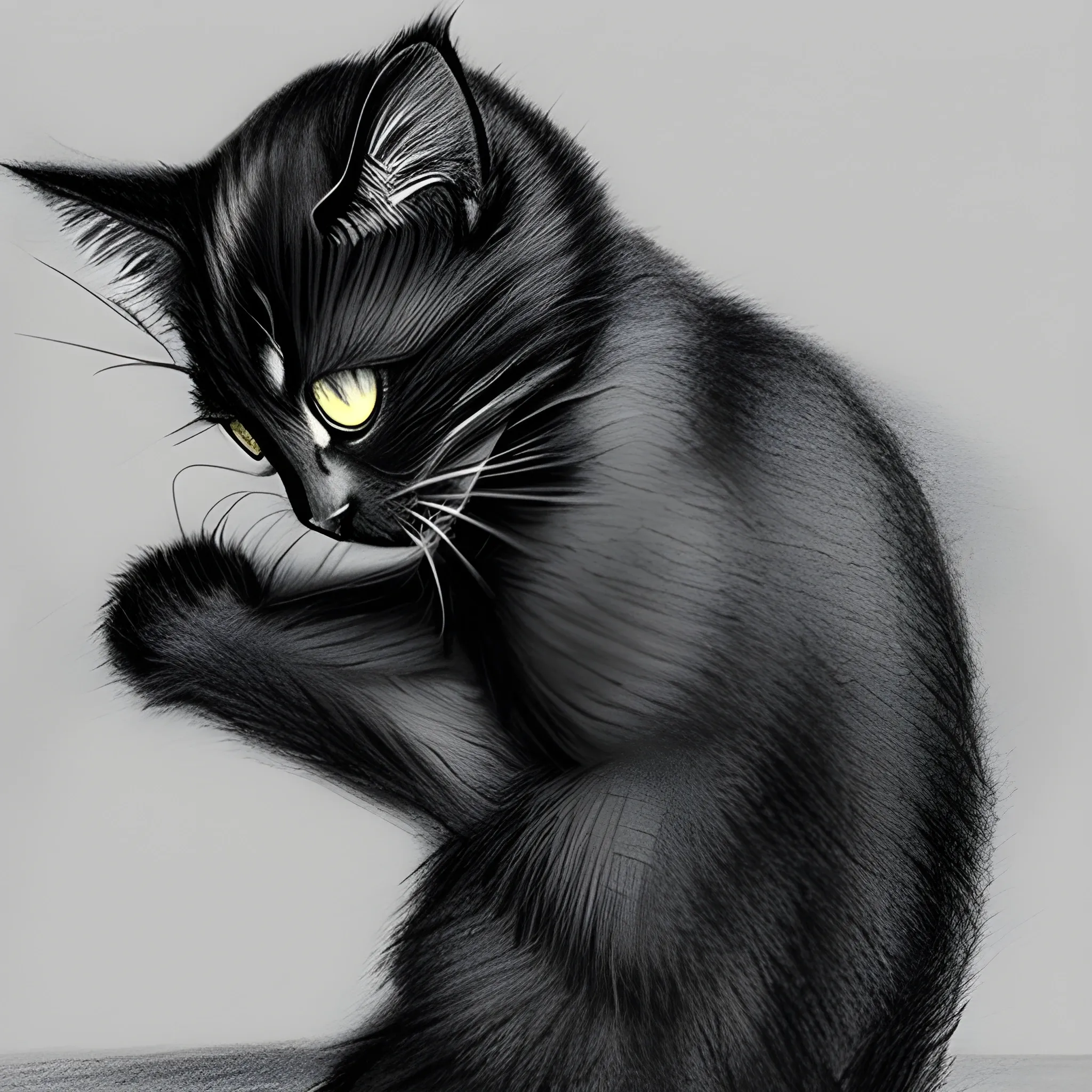 man take care to black kitten , Pencil Sketch