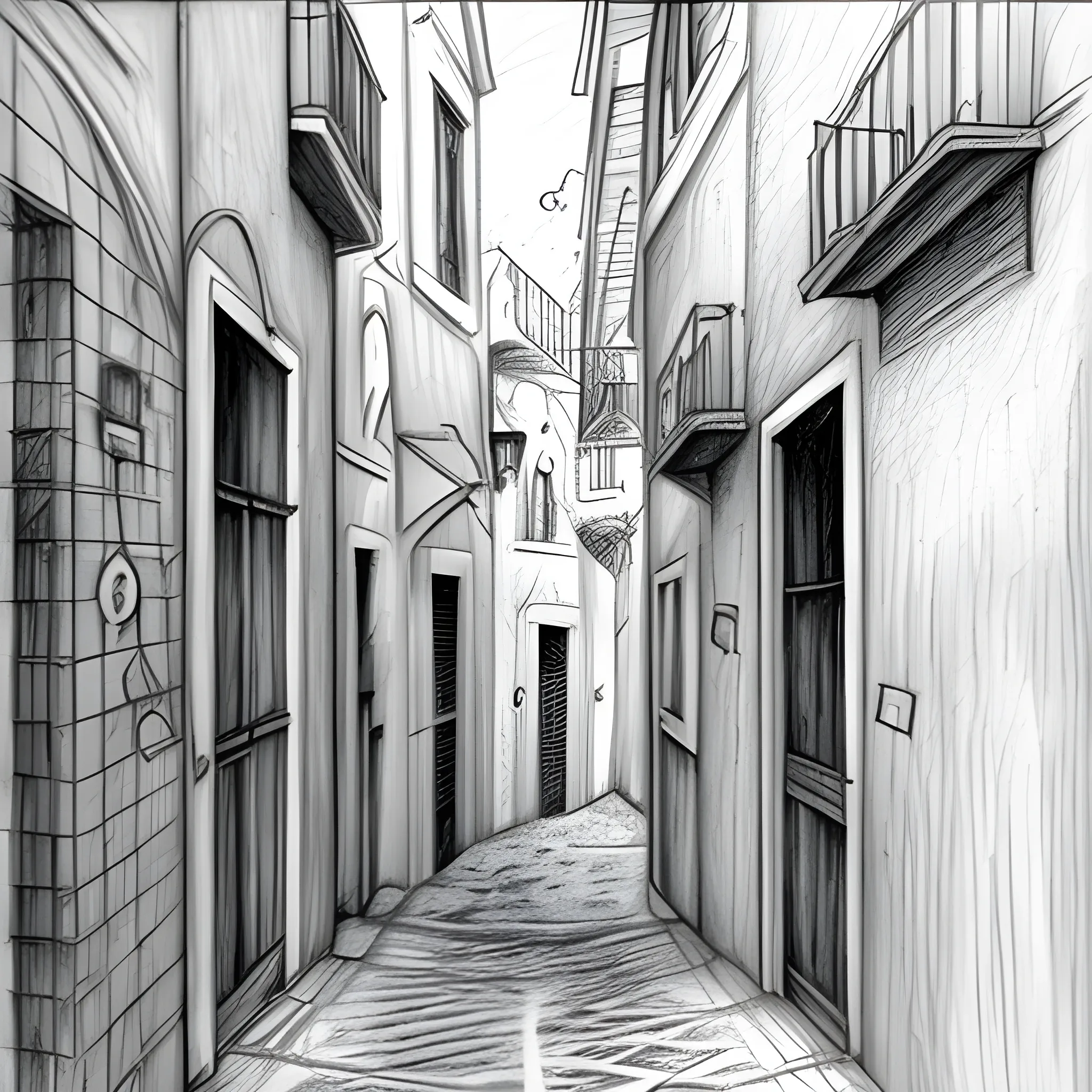 reach old Lisbon alley, Pencil Sketch