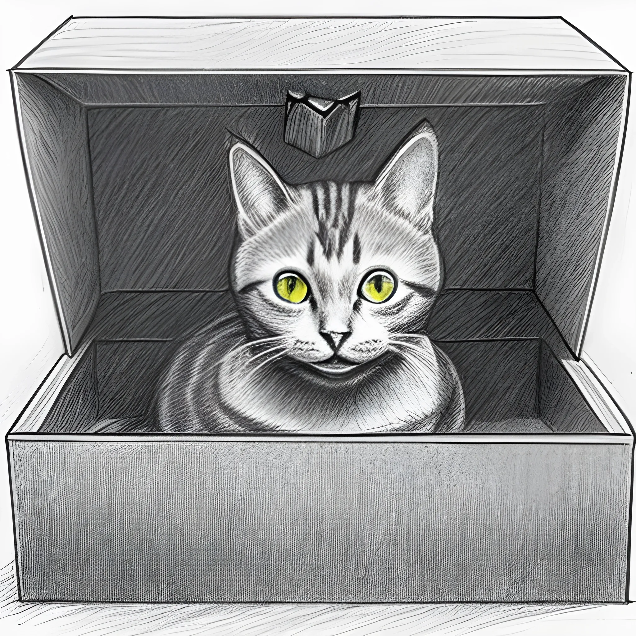 cat in the present box, Pencil Sketch