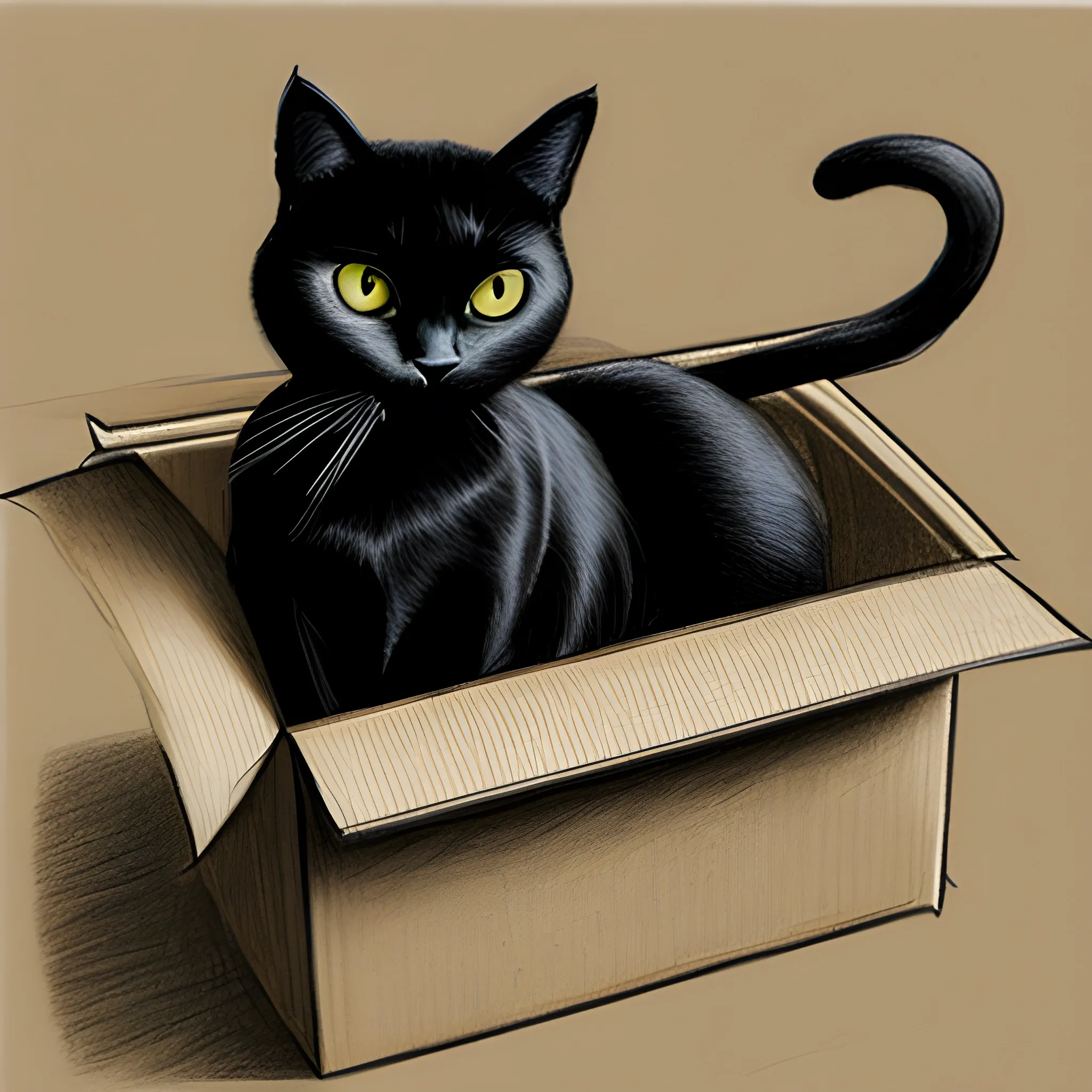 black cat in the present box, Pencil Sketch