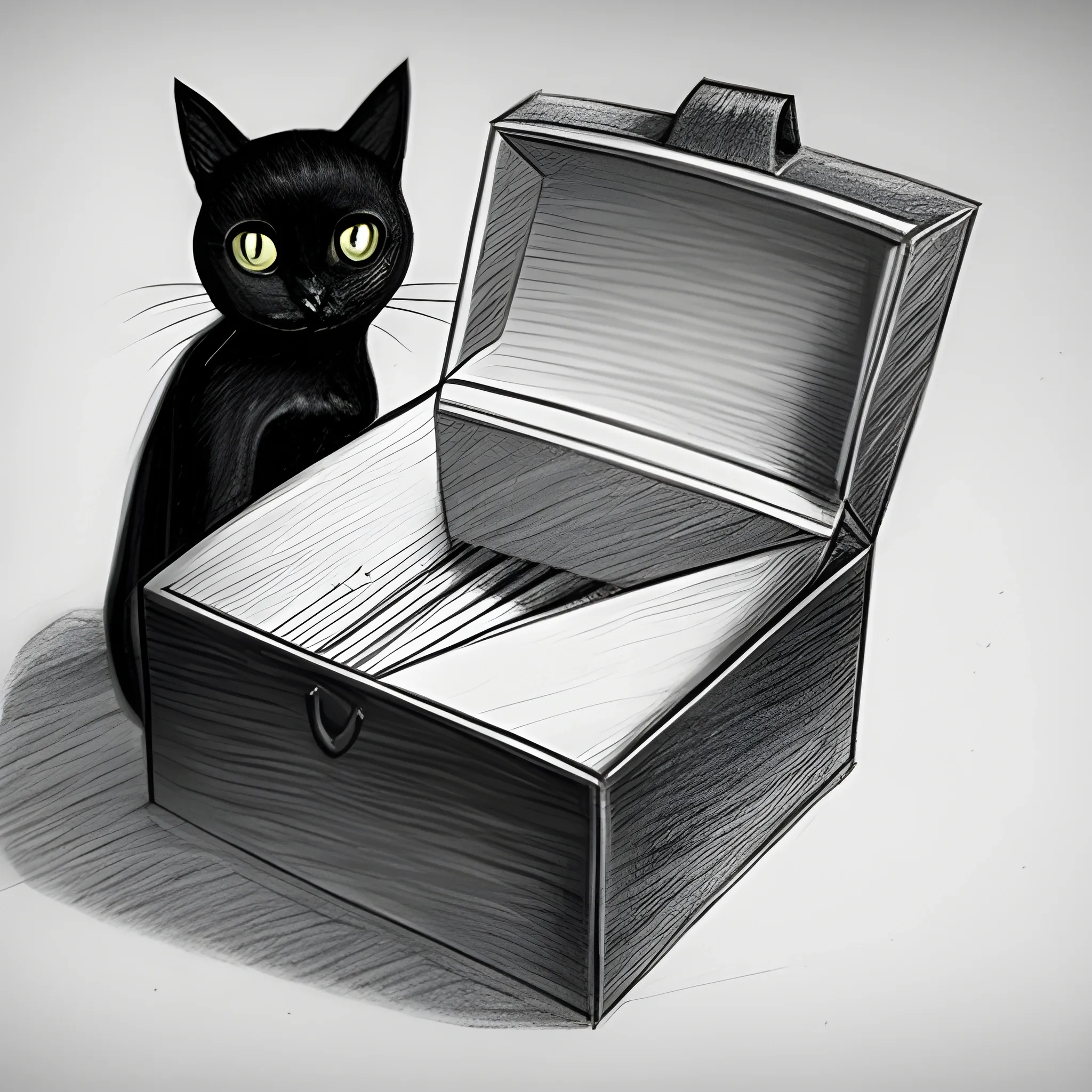 black cat in the present box, Pencil Sketch