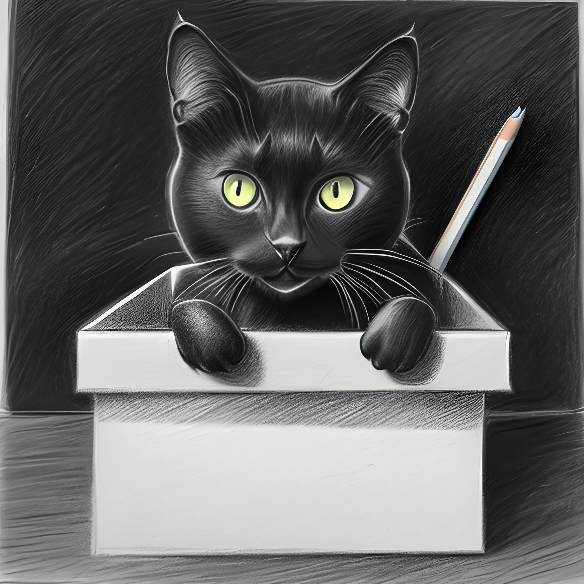 black cat in the present box, Pencil Sketch