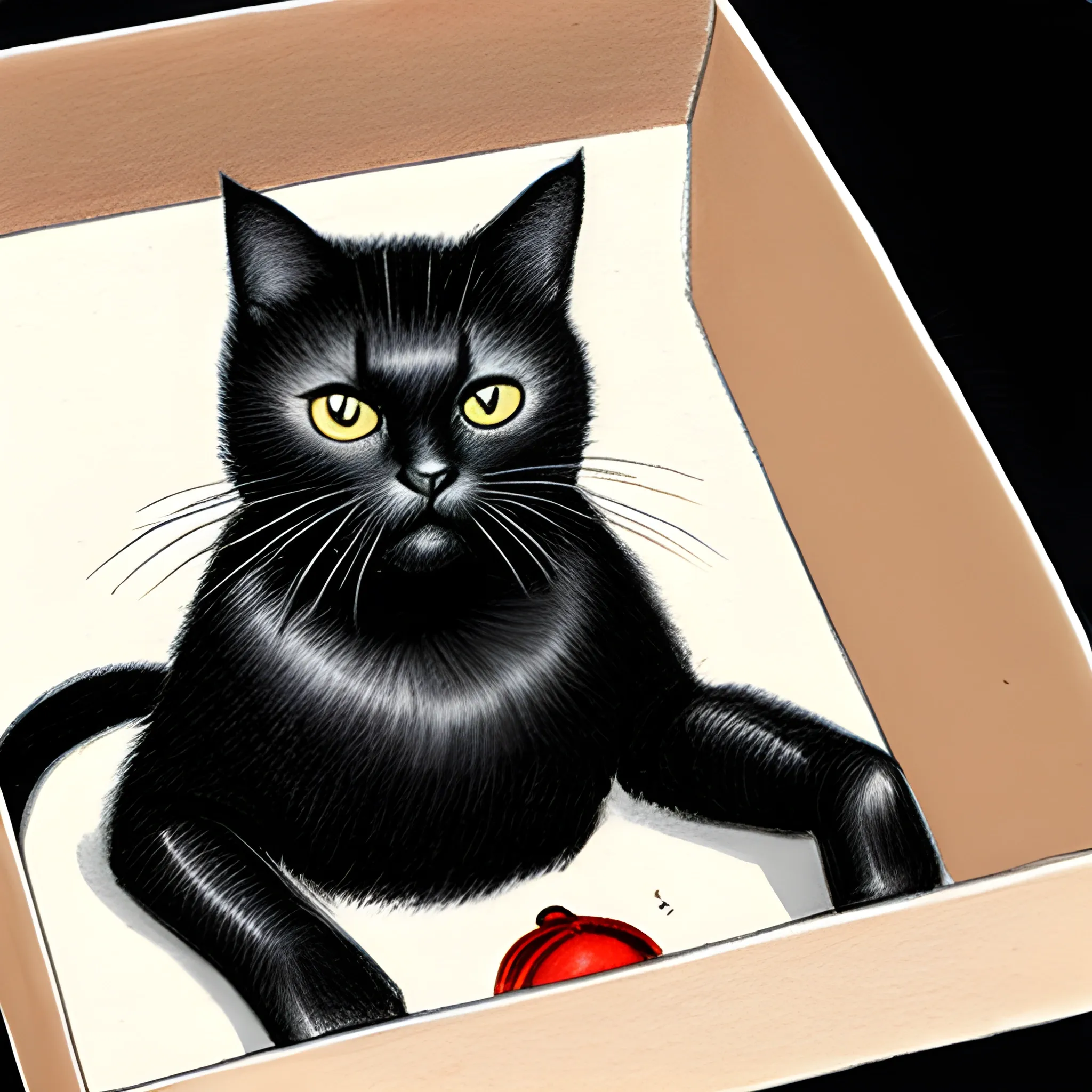 black cat in the present box, Pencil Sketch