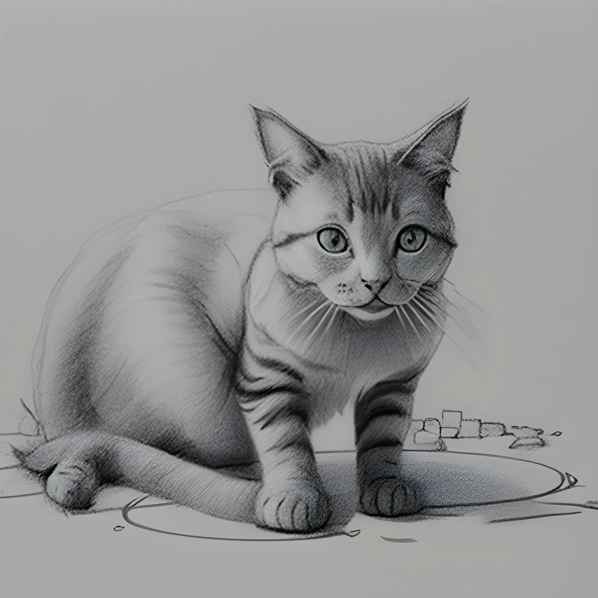 cat playing with mess, Pencil Sketch