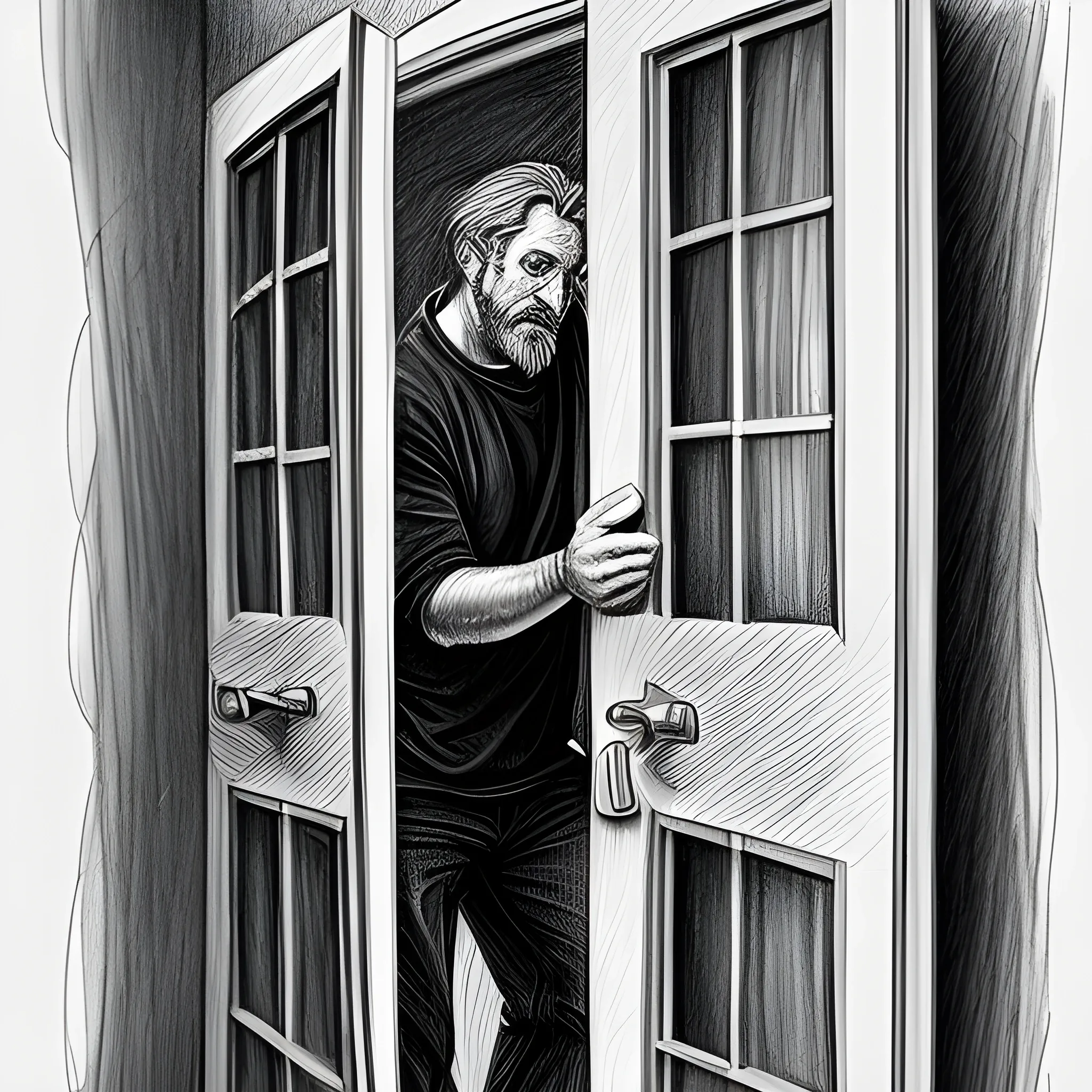 man locks the door, Pencil Sketch