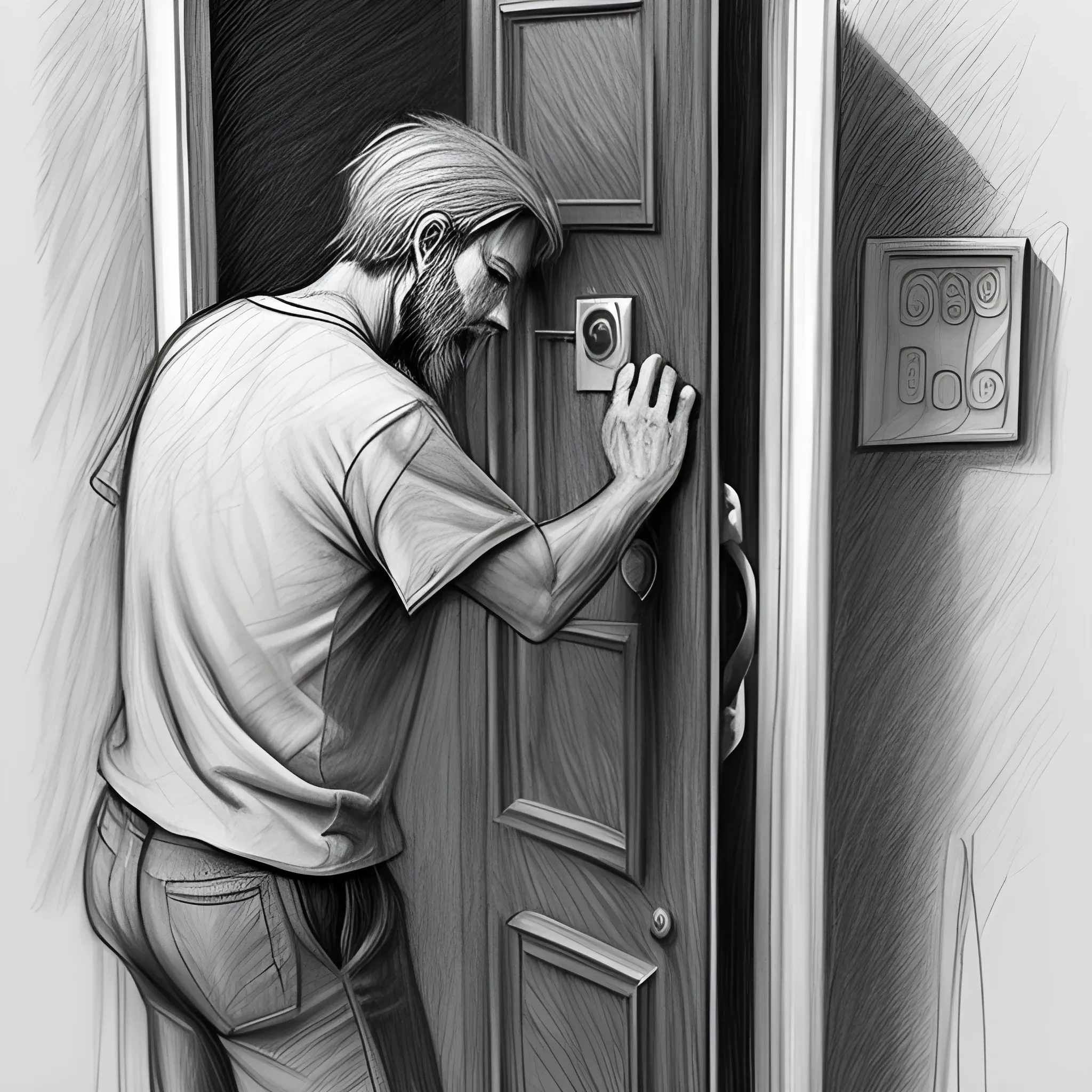 man locks the door, Pencil Sketch