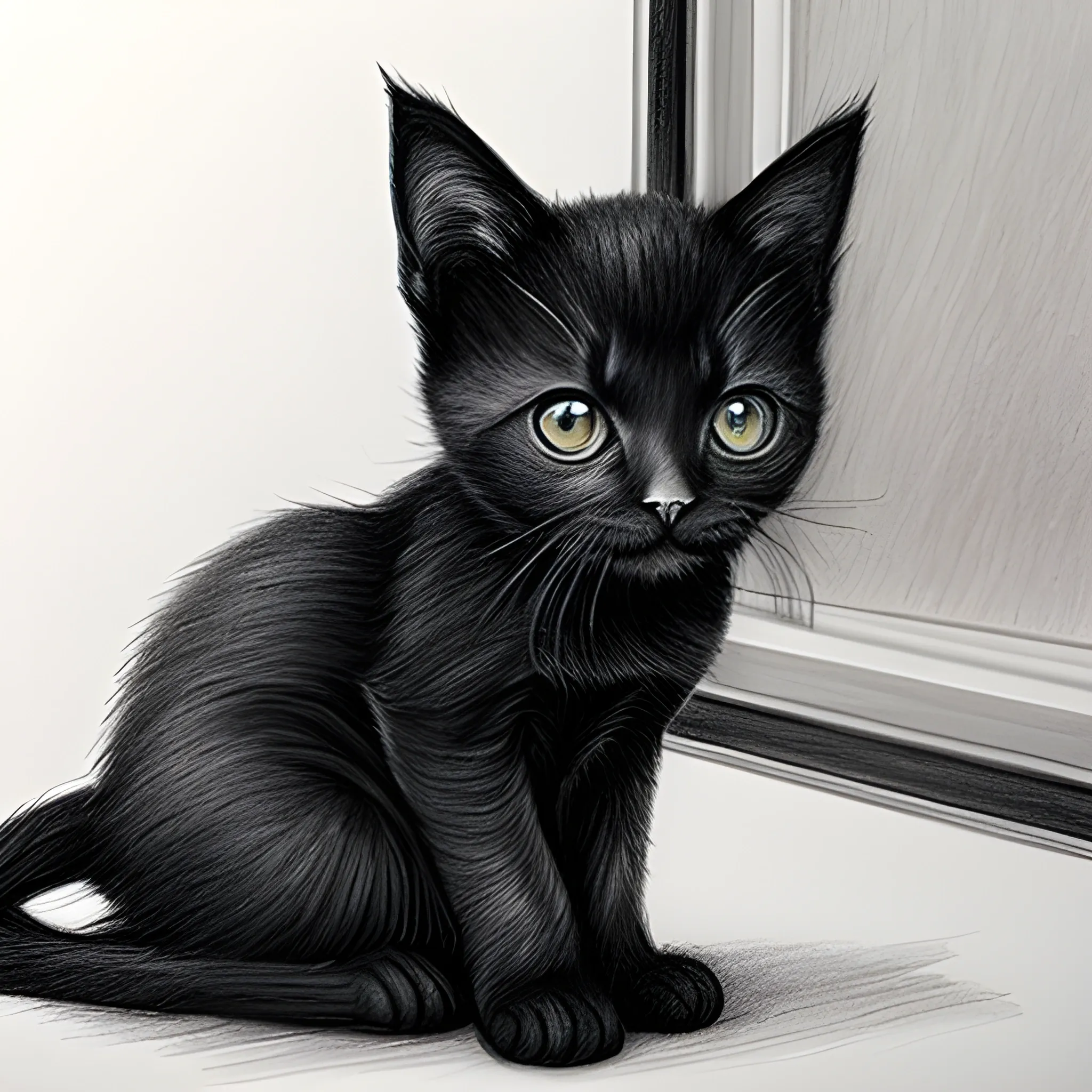 black kitten wants outside, Pencil Sketch