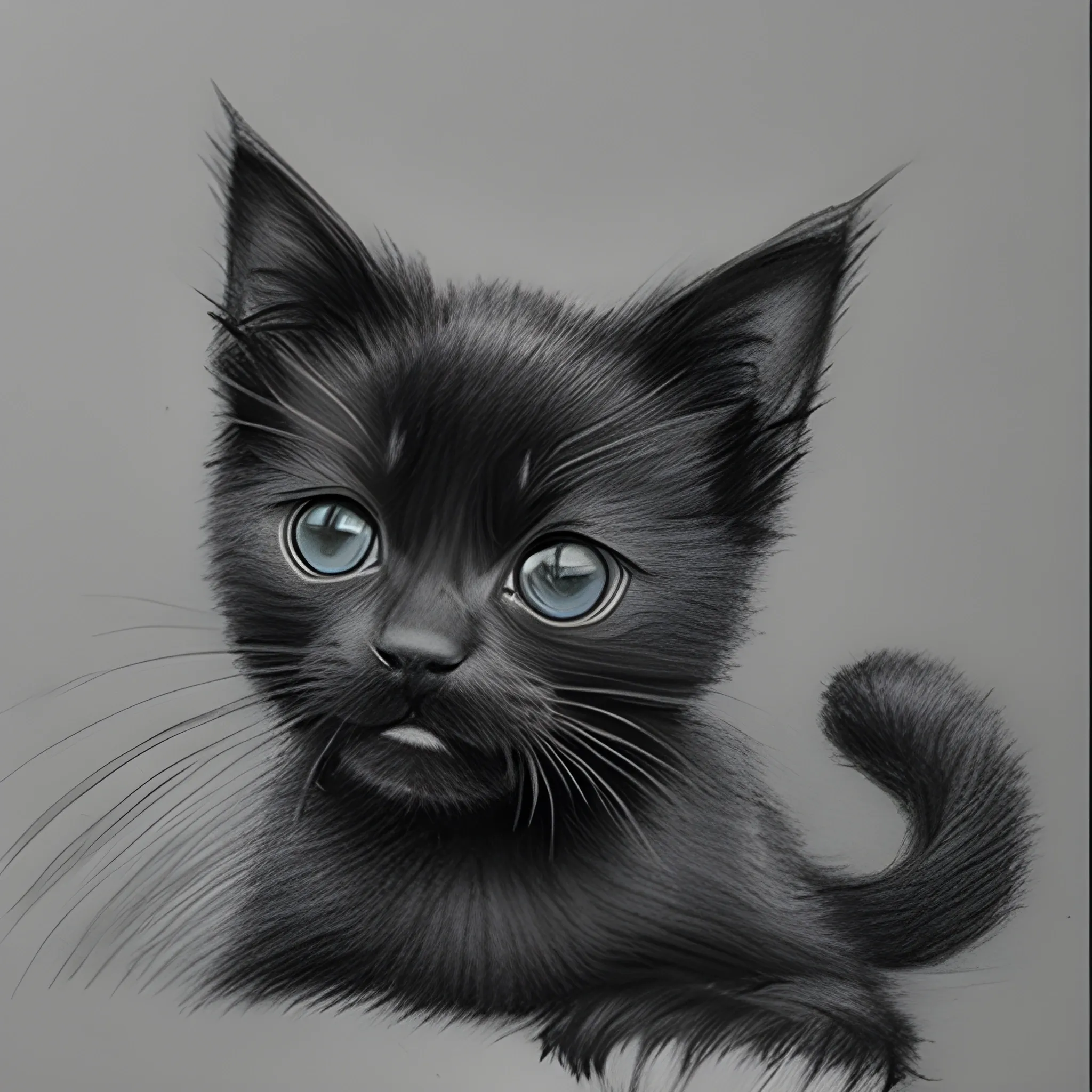 black kitten meowing, Pencil Sketch