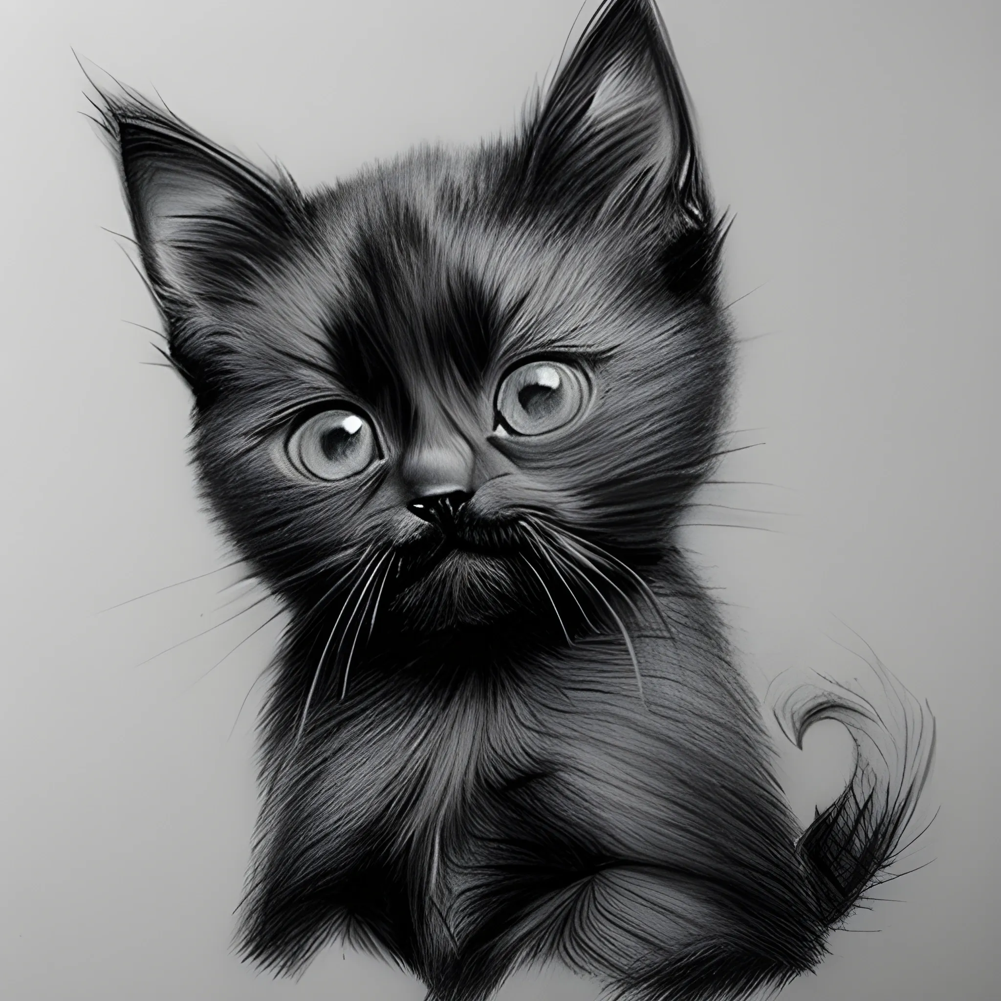 black kitten crying, Pencil Sketch