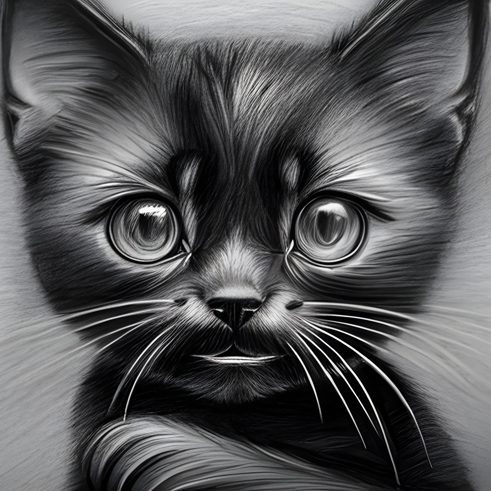 black kitten crying, Pencil Sketch