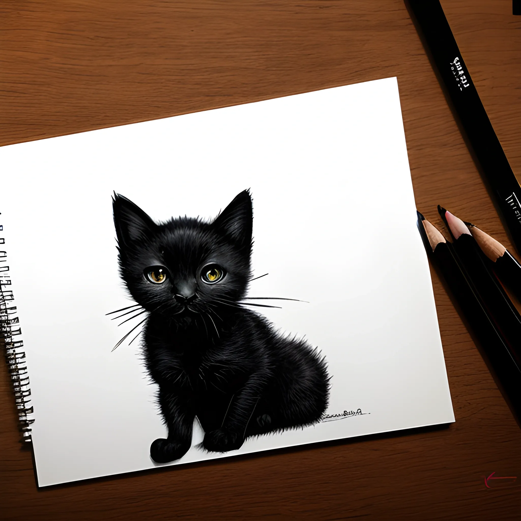 black kitten feels freedom, Pencil Sketch