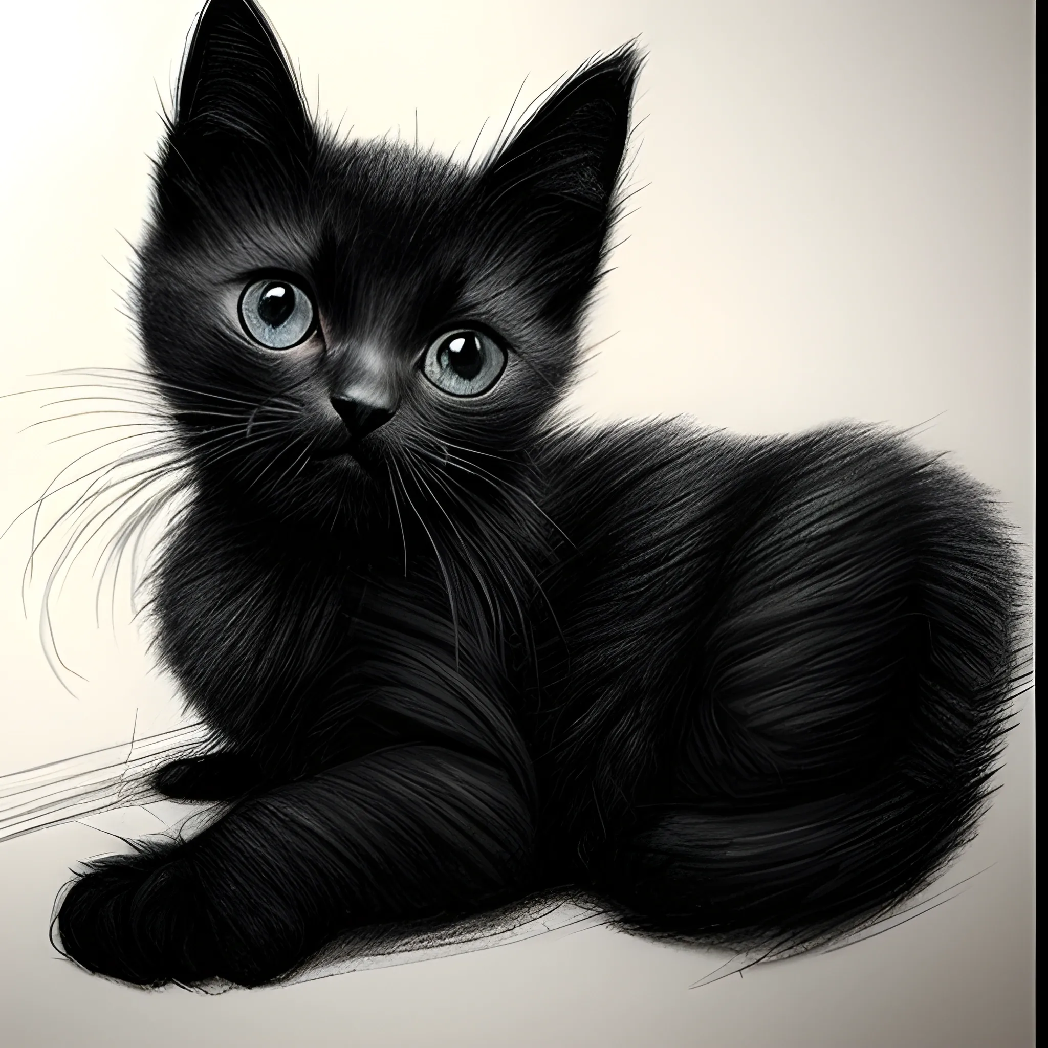 black kitten feels freedom, Pencil Sketch