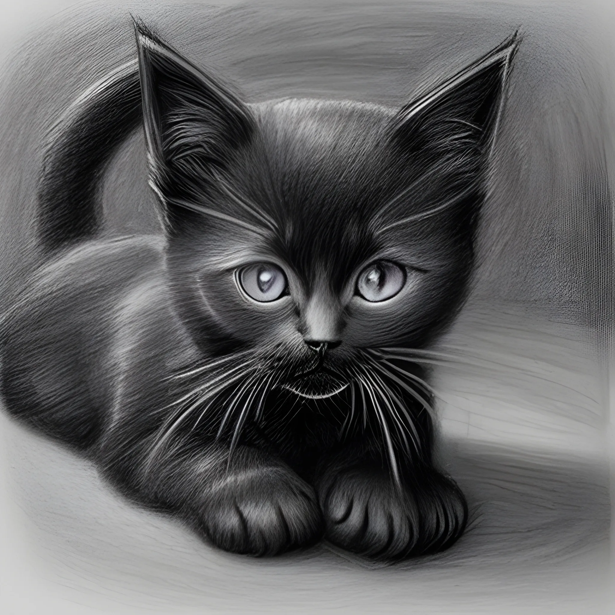 black kitten is free, Pencil Sketch