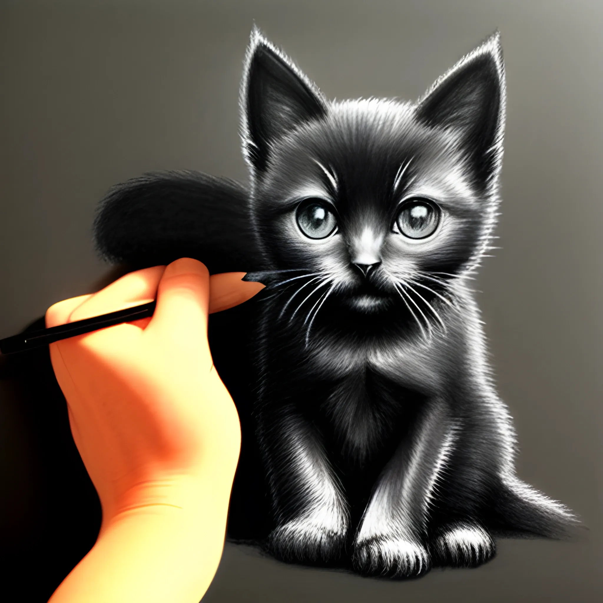 black kitten is free, Pencil Sketch