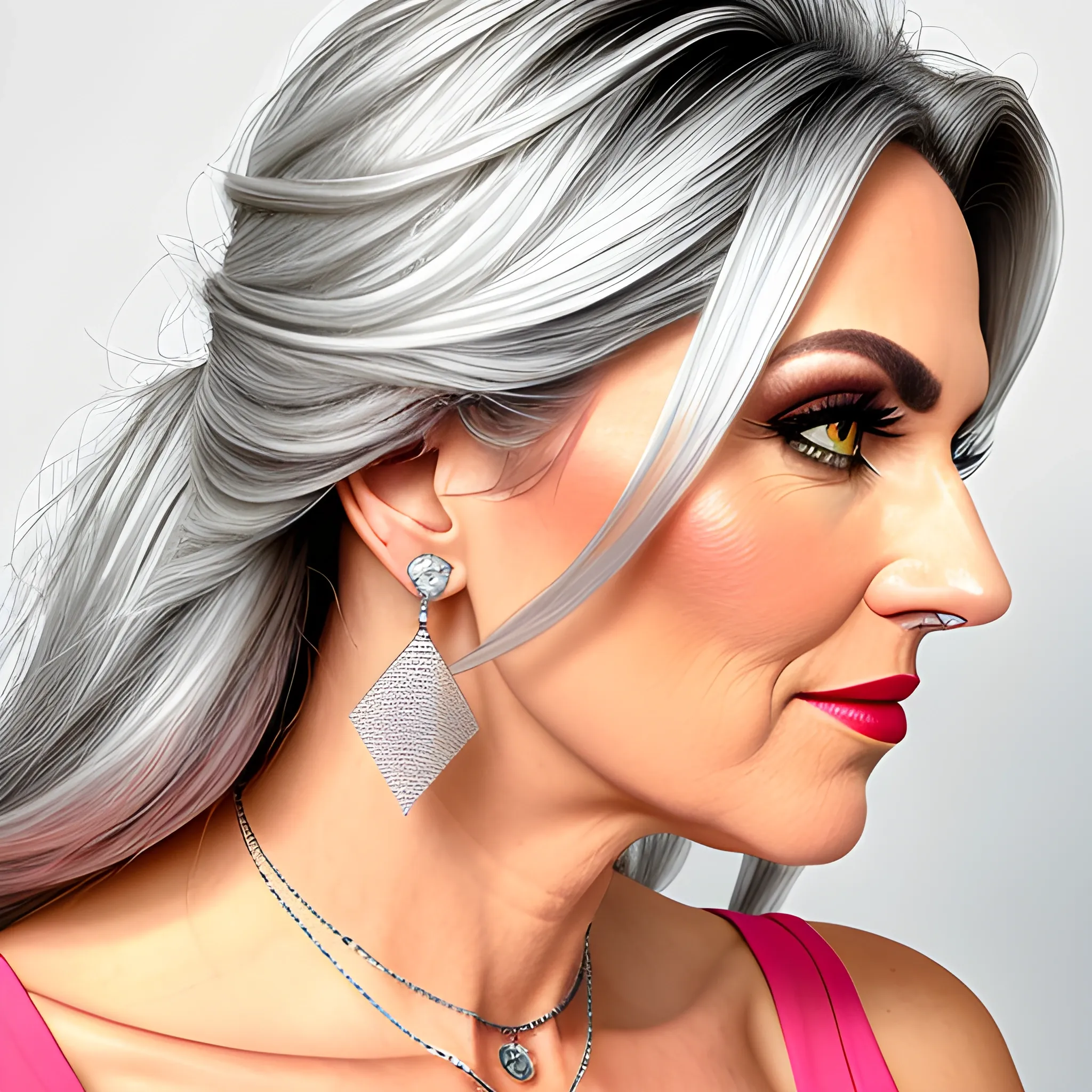 Girl wearing silver earrings and a silver necklace that are trend in 2024