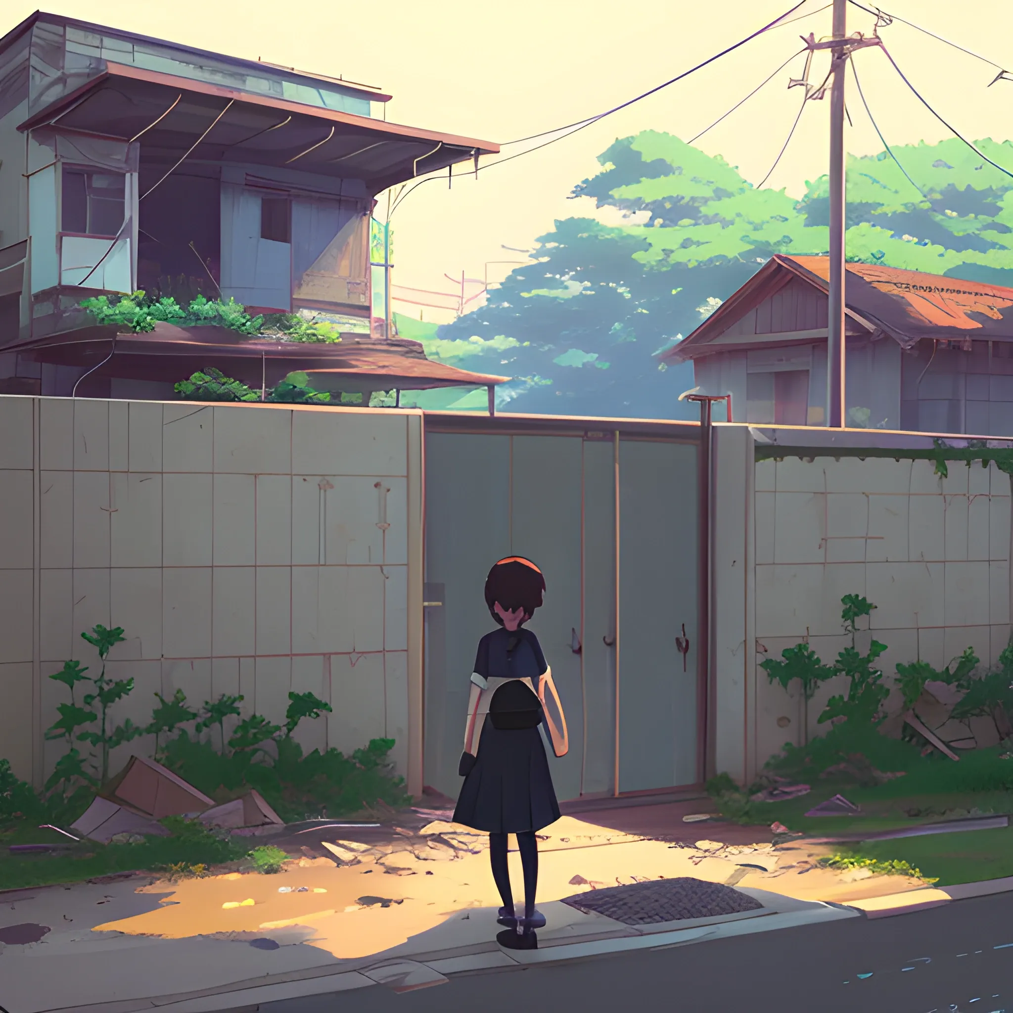 front of view of an old dilapidated wall... in the style of makoto shinkai, Cartoon