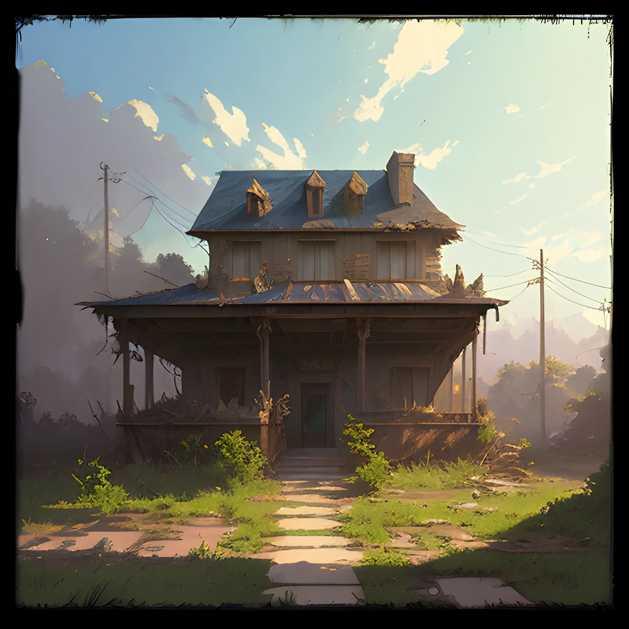 front of view of an old dilapidated wall... in the style of makoto shinkai and greg rutkowski and albert bierstadt and james gurney, Cartoon, Oil Painting