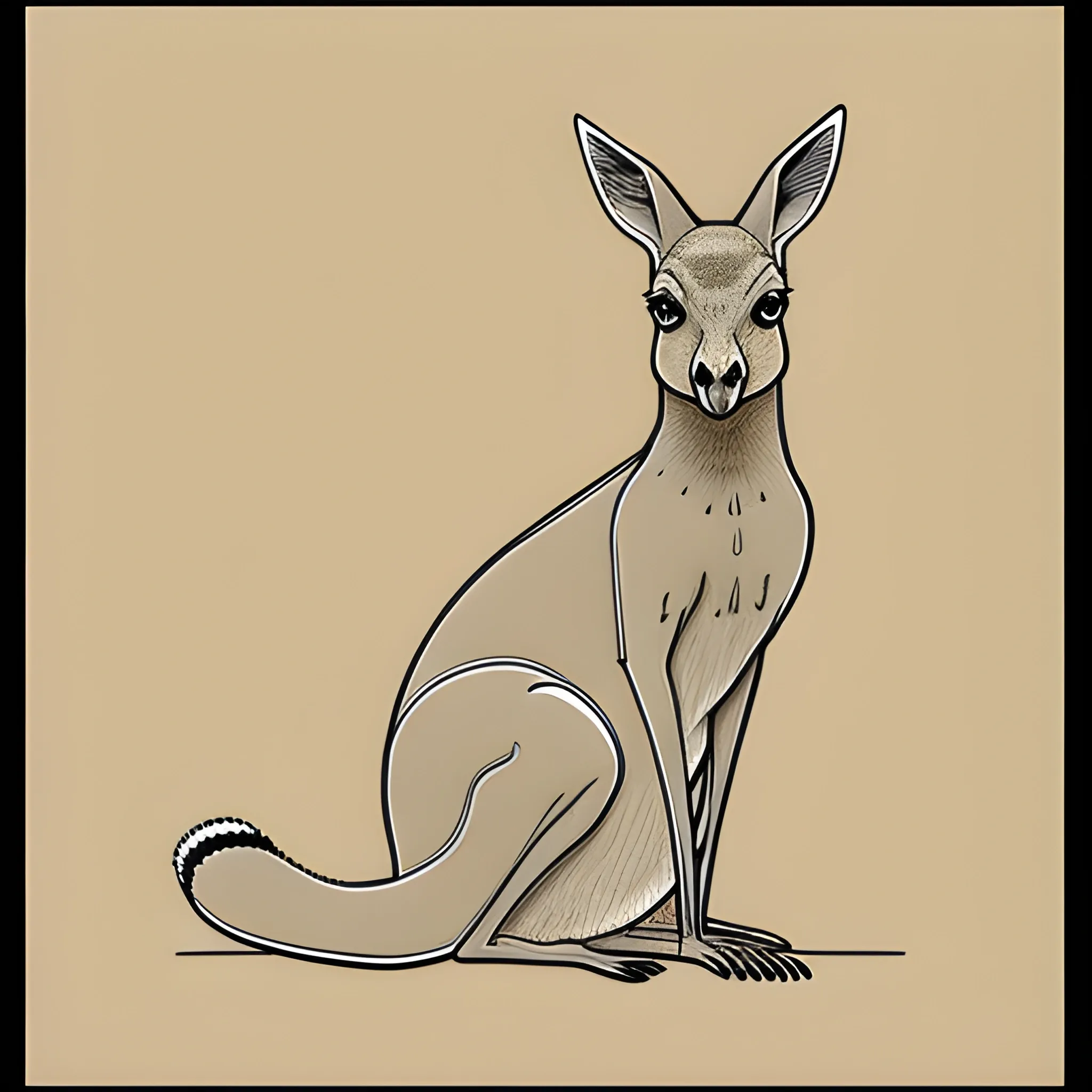 "An illustration of a kangaroo with a baby joey in its pouch, with clear, thick lines and large open spaces for coloring. The kangaroo should have a friendly and engaging expression, with minimal background details to keep the focus on the animal.", Cartoon, Pencil Sketch