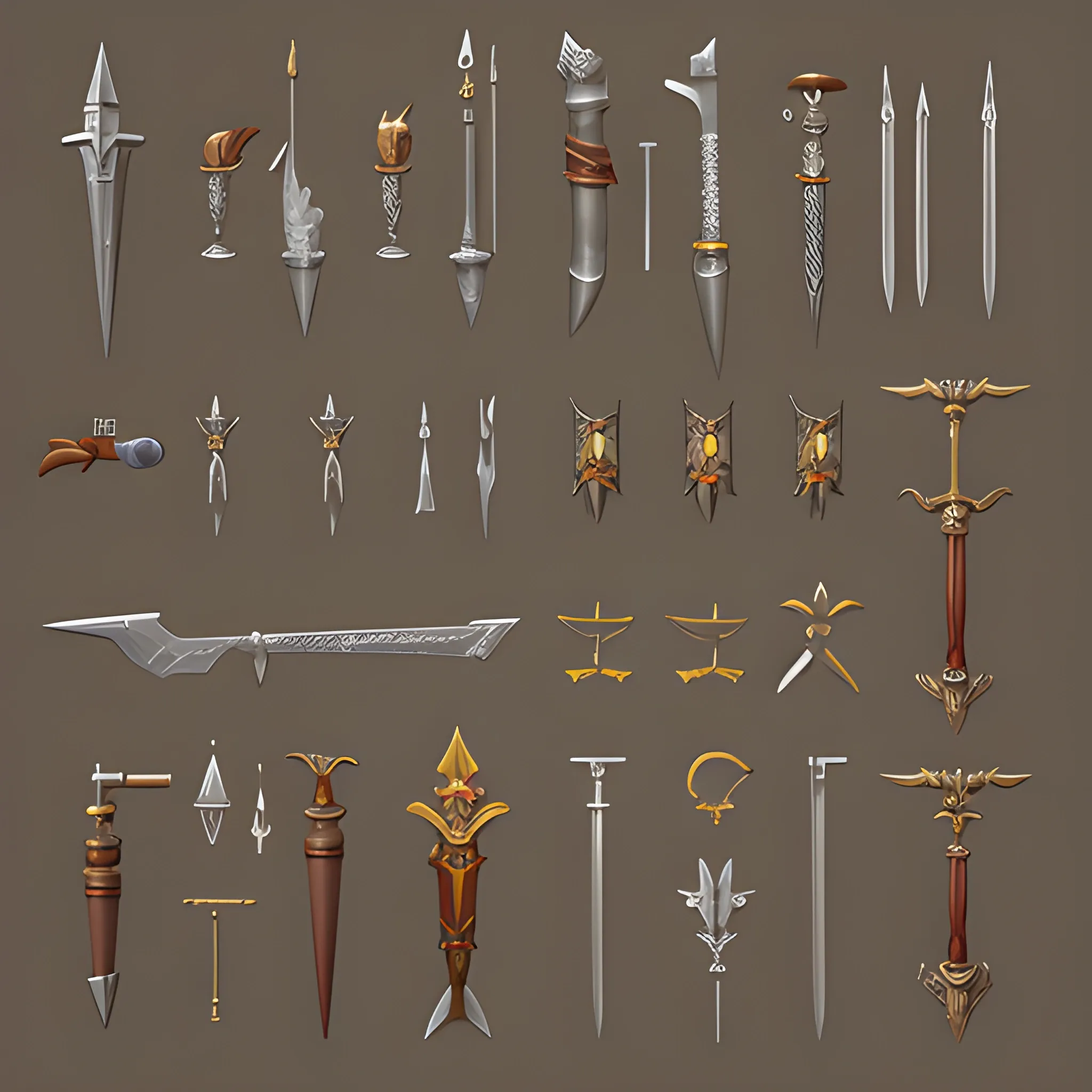 , 3D create concept art of the inventory for the fetesi game, create weapons.