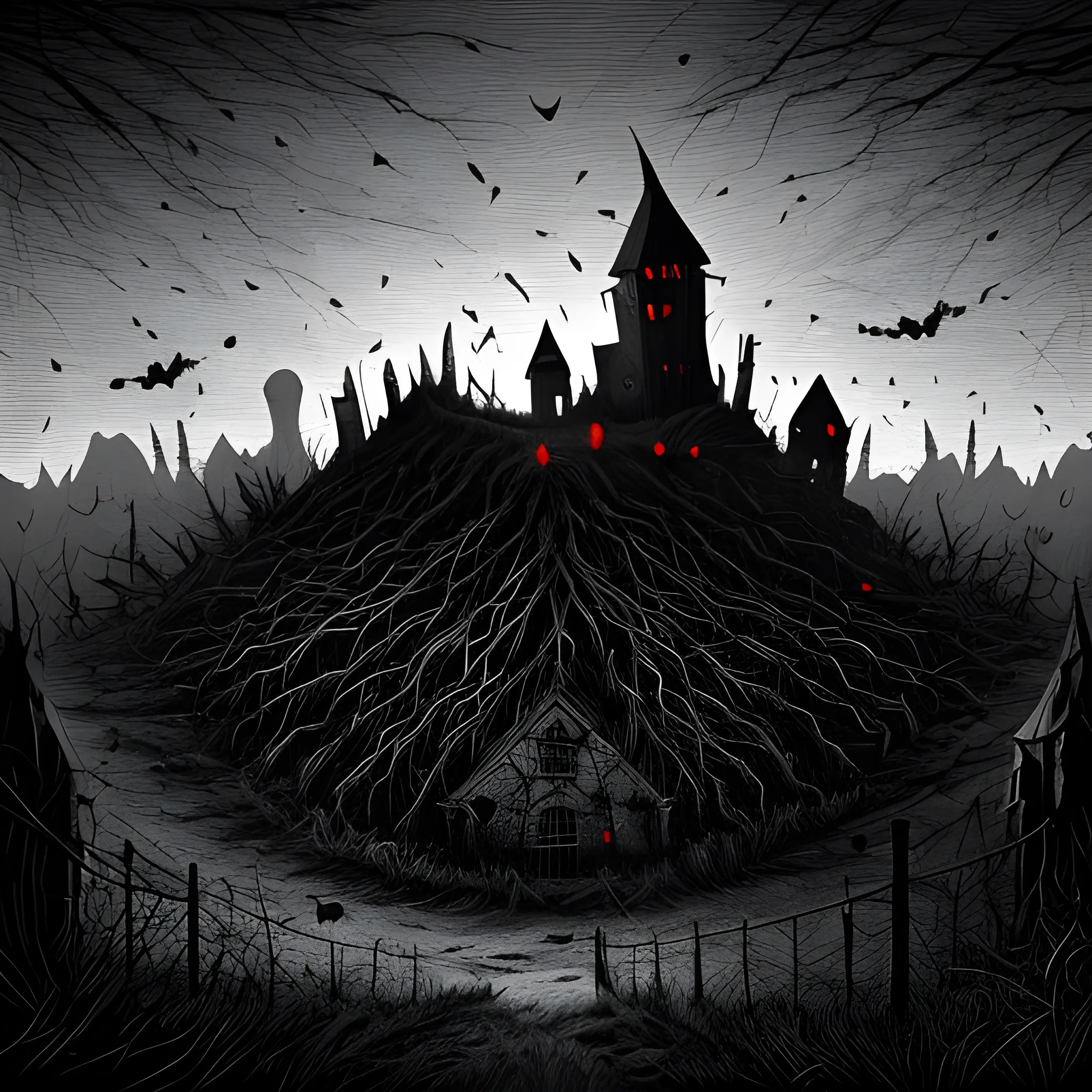 horror landscape, dark landscape, horror illustration, dark illustration, horror hill view, dark hill view.