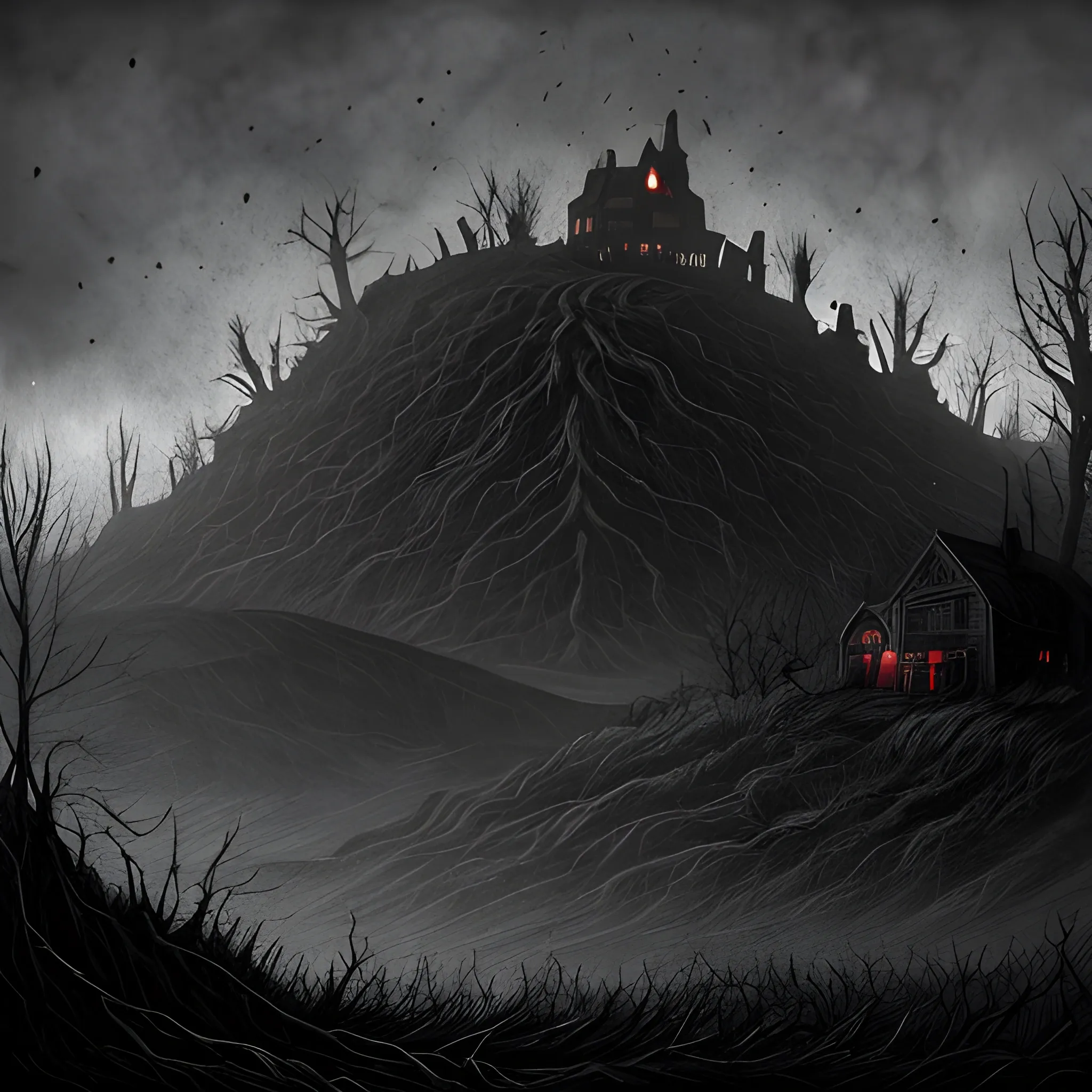 horror landscape, dark landscape, horror illustration, dark illustration, horror hill view, dark hill view realism