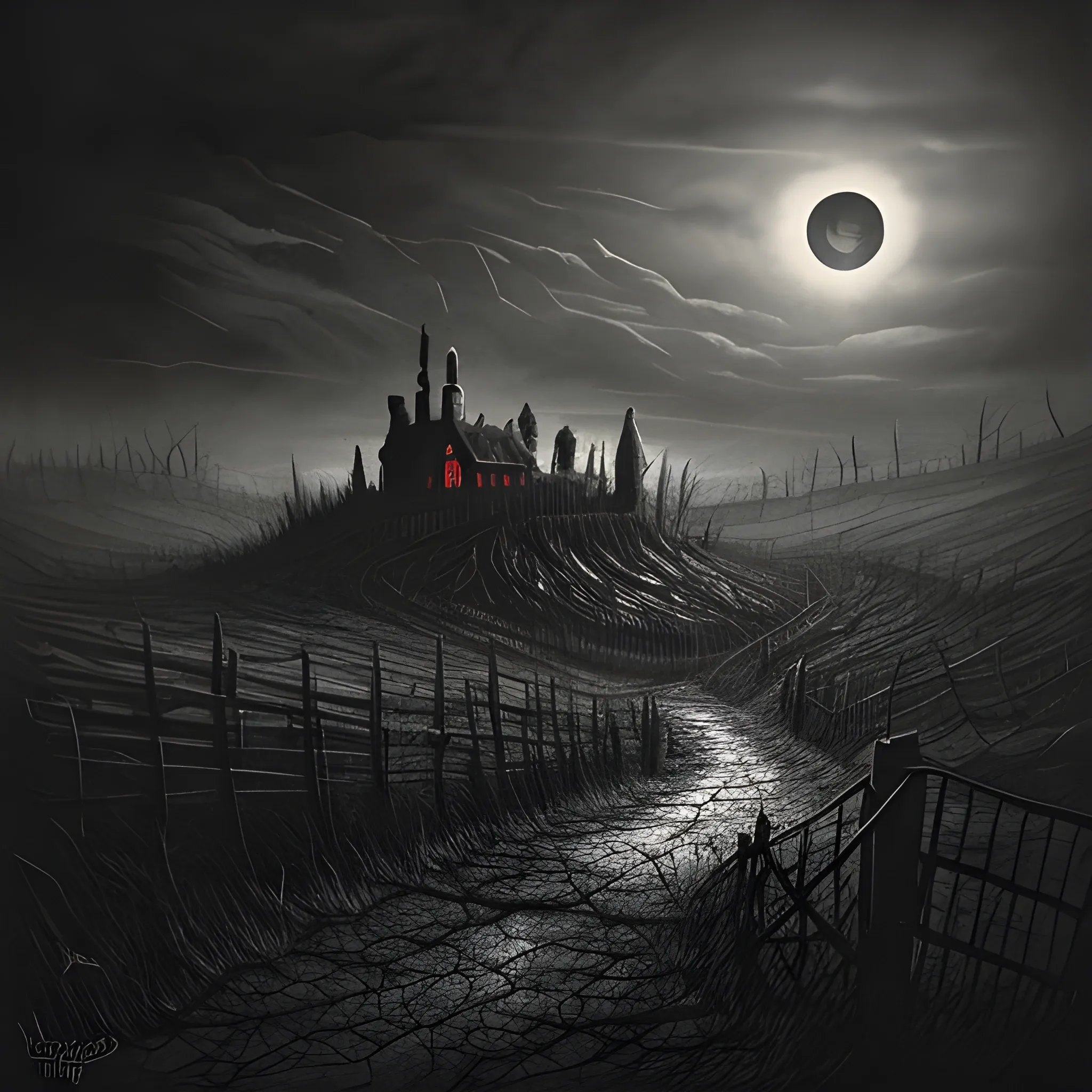 horror landscape, dark landscape, horror illustration, dark illustration, horror hill view, dark hill view realism