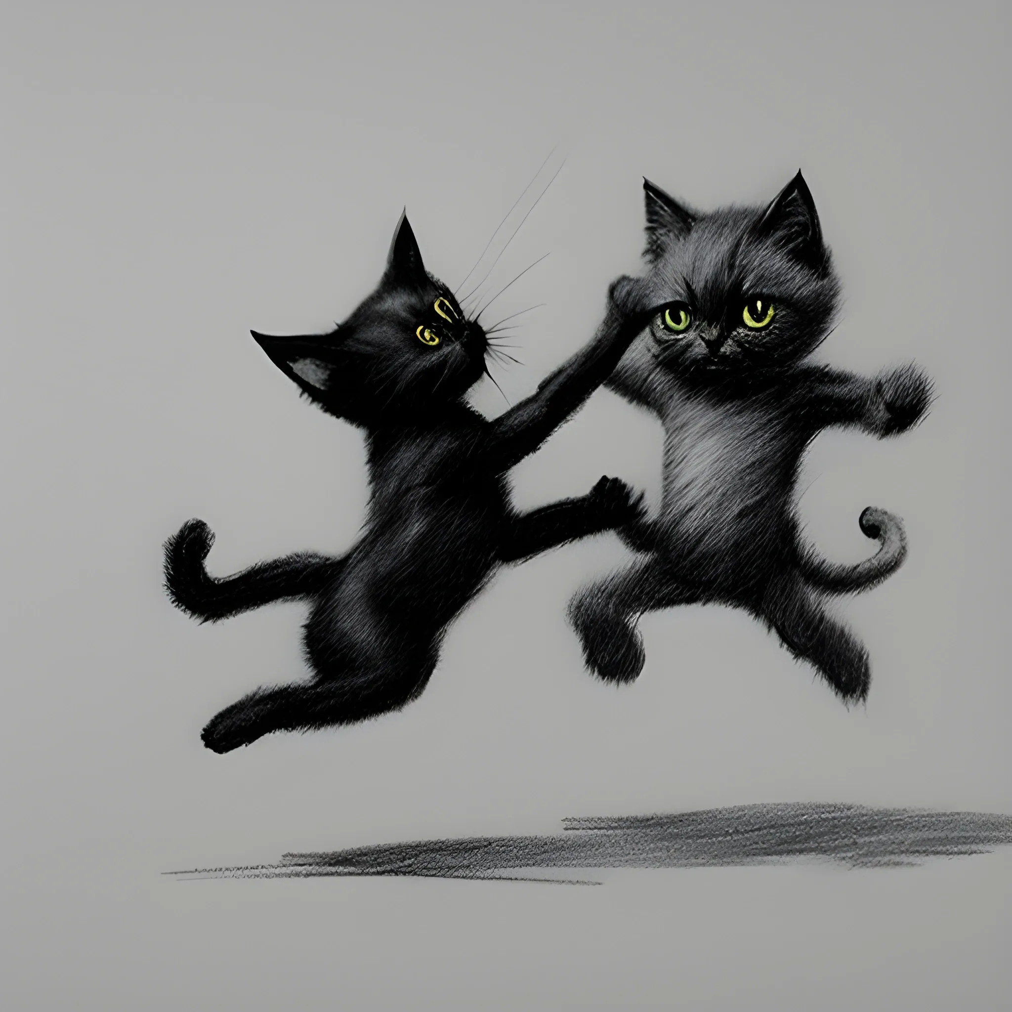 man kicking black kitten, Pencil Sketch