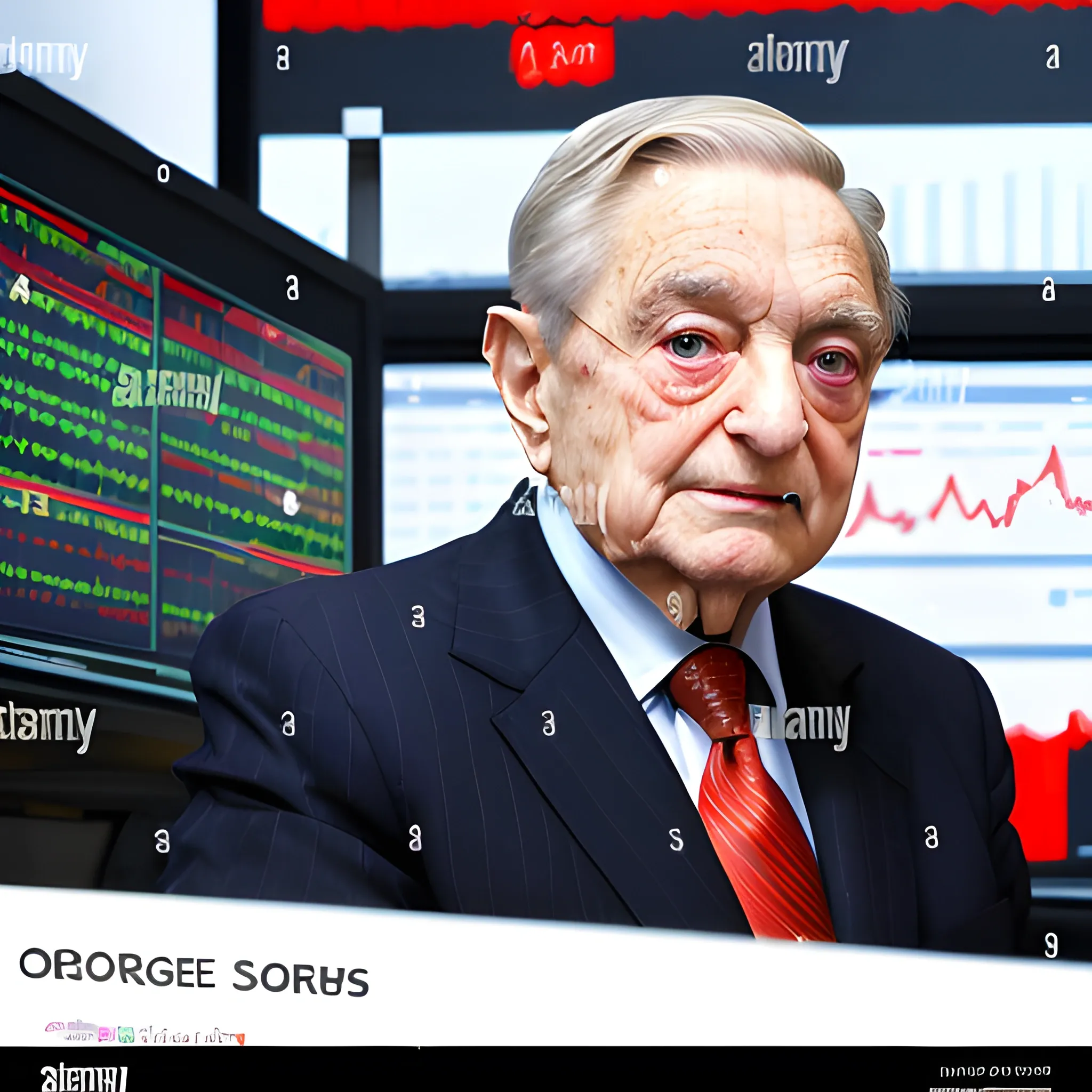 George Soros, financial attack, British pound, sharp devaluation, forced exit, European Exchange Rate Mechanism, significant financial event, stock market chaos, trading floor, economic turmoil, historical finance