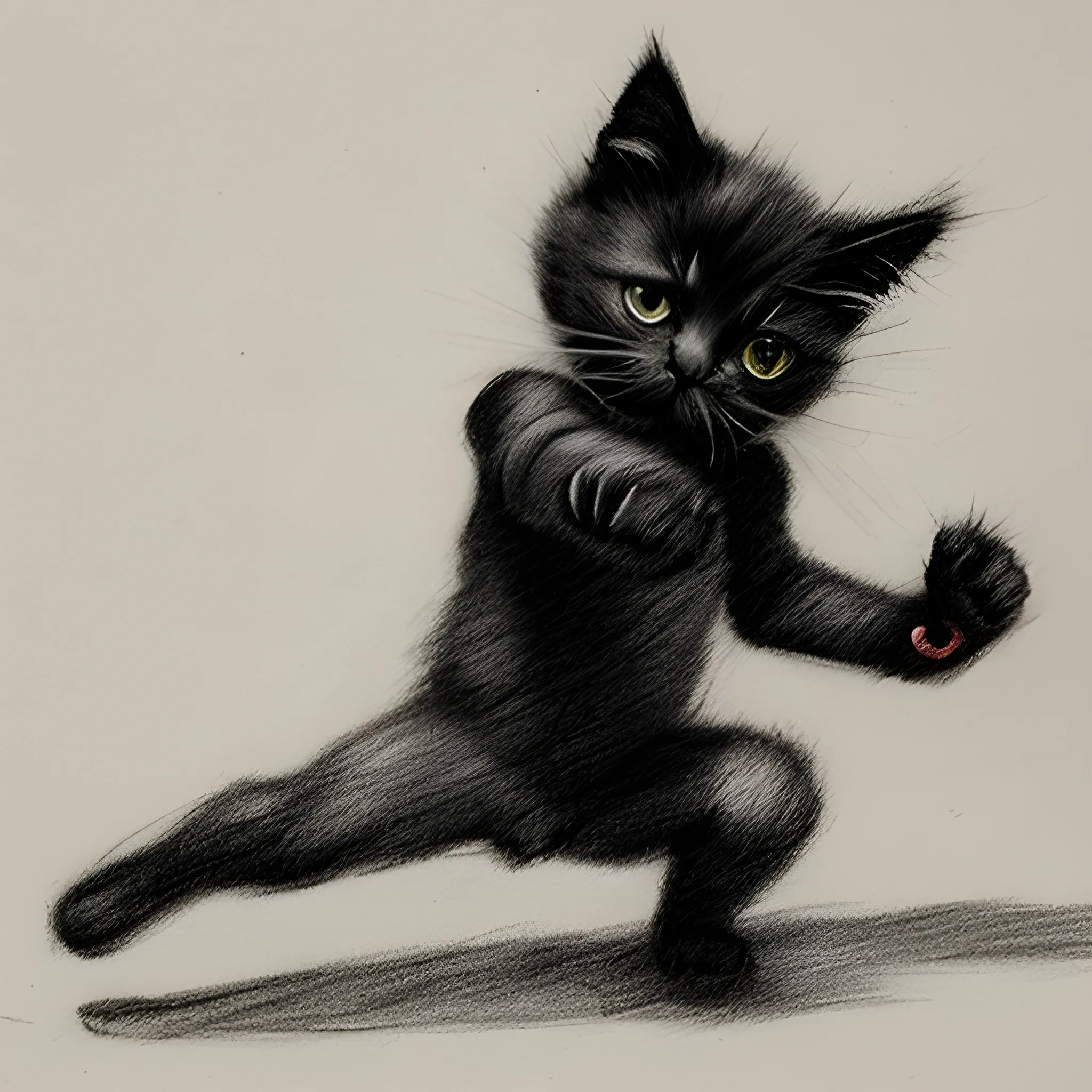 man kicking black kitten, Pencil Sketch