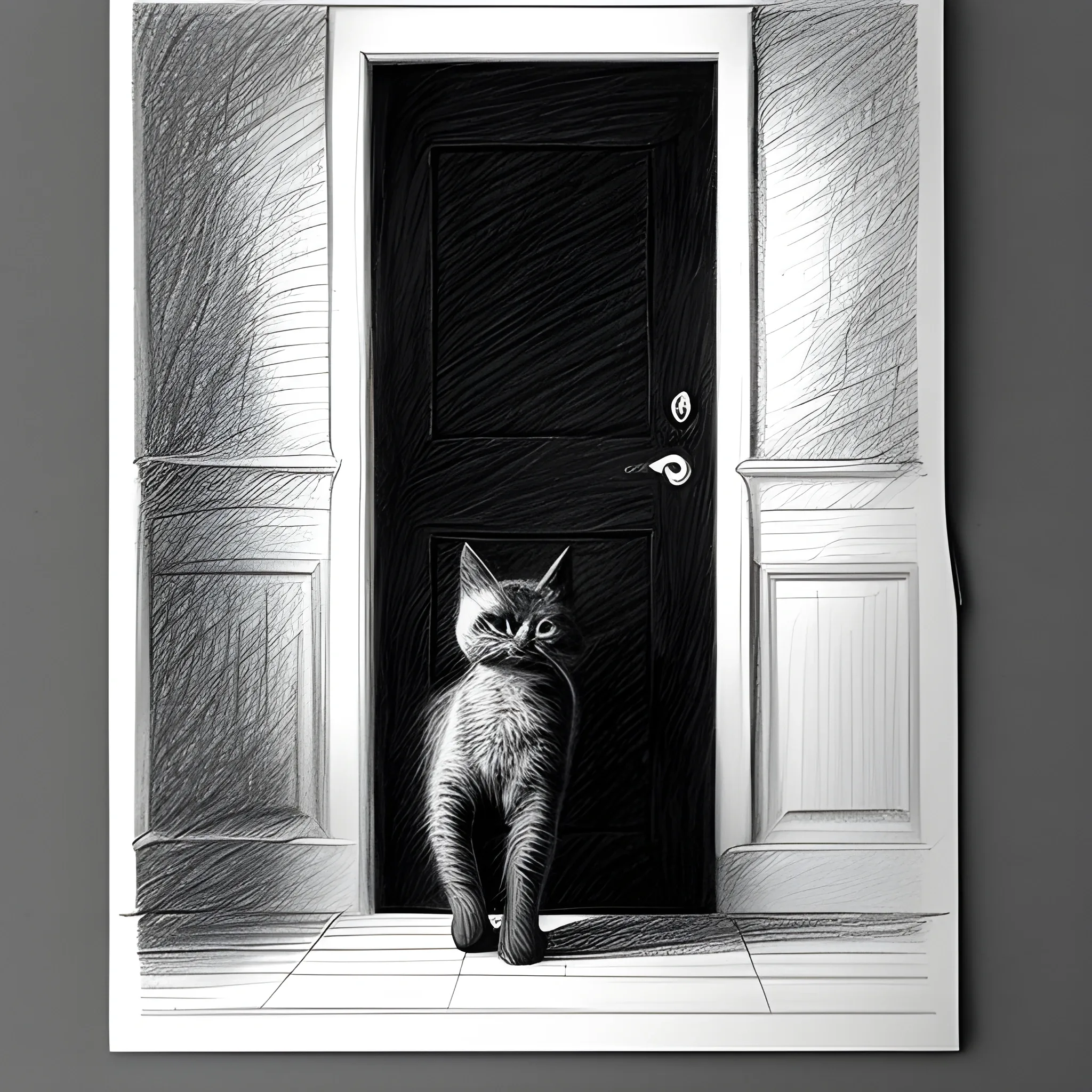 man put black kitten away from door, Pencil Sketch